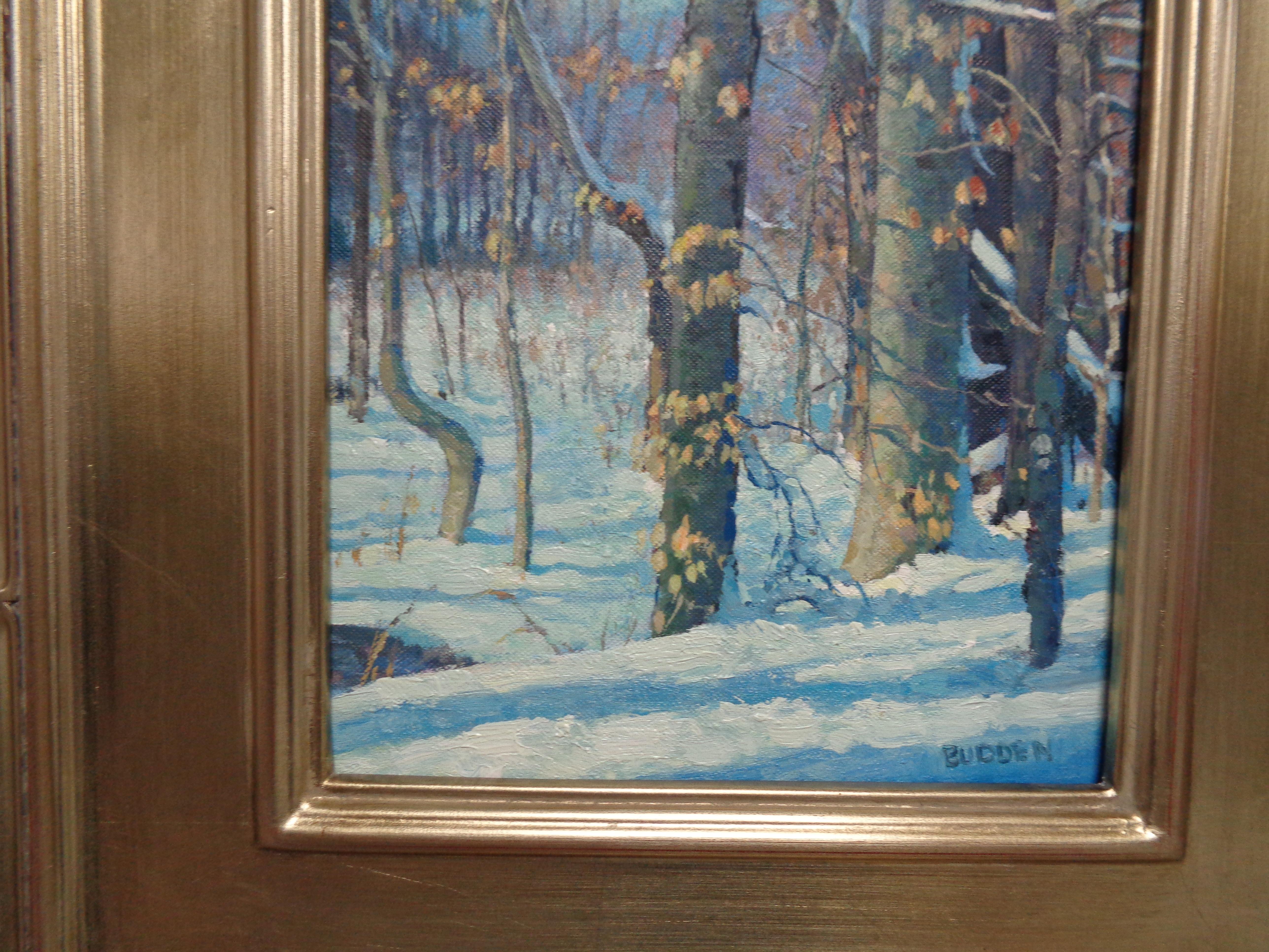 Winterlandschaft, Ölgemälde von Michael Budden, Winterholzlandschaft, Interieur IV im Angebot 3