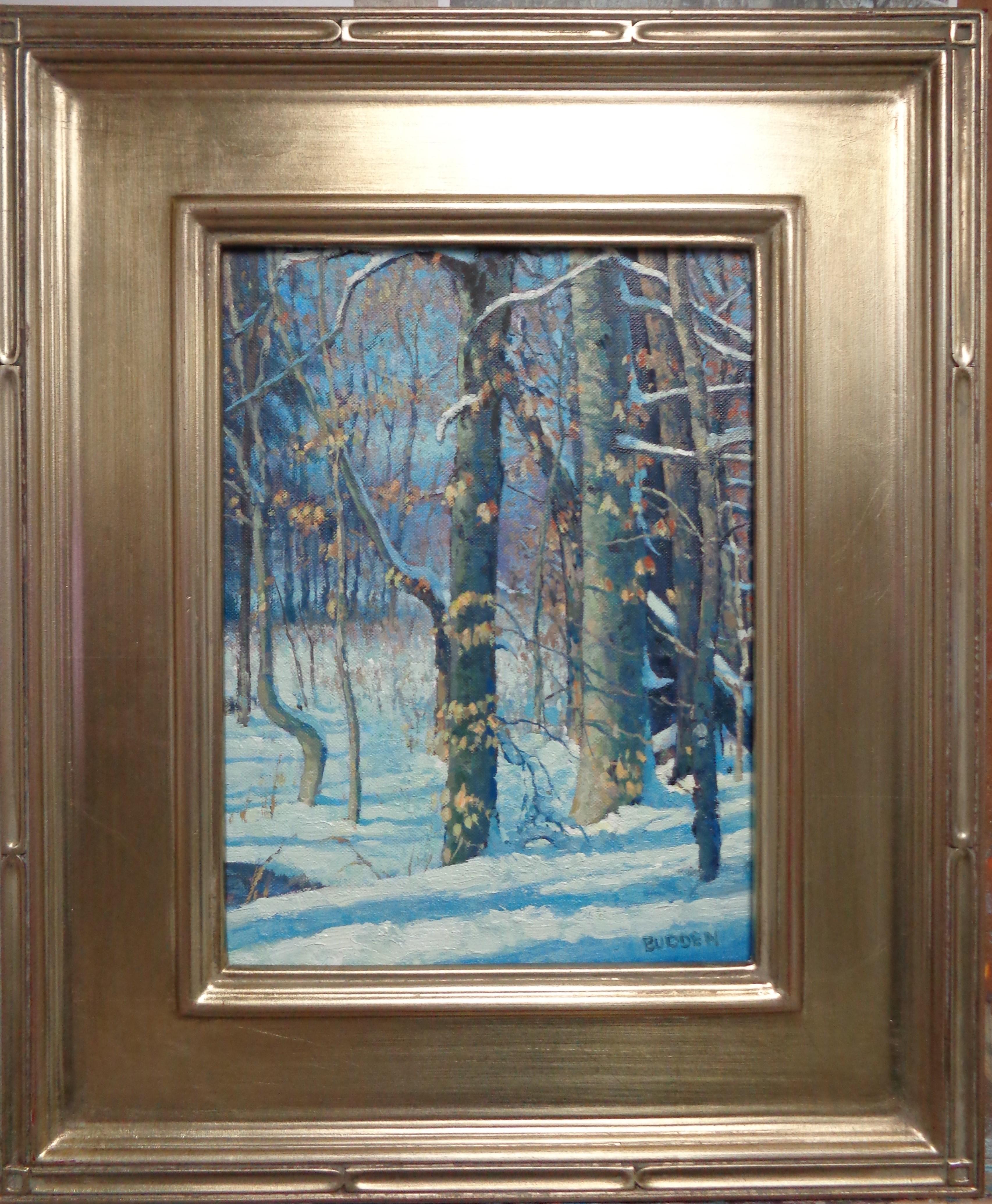 Winter Woodland Interior IV
oil/canvas panel
12 x 9 image unframed, 18.5 x 15.5 framed.
A beautiful little winter study of light and shadow falling across this scene of trees and snow. 

SELLERS STATEMENT
I have been in the art business as an artist
