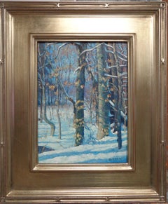 Antique   Winter Landscape Oil Painting by Michael Budden Winter Woodland Interior IV 