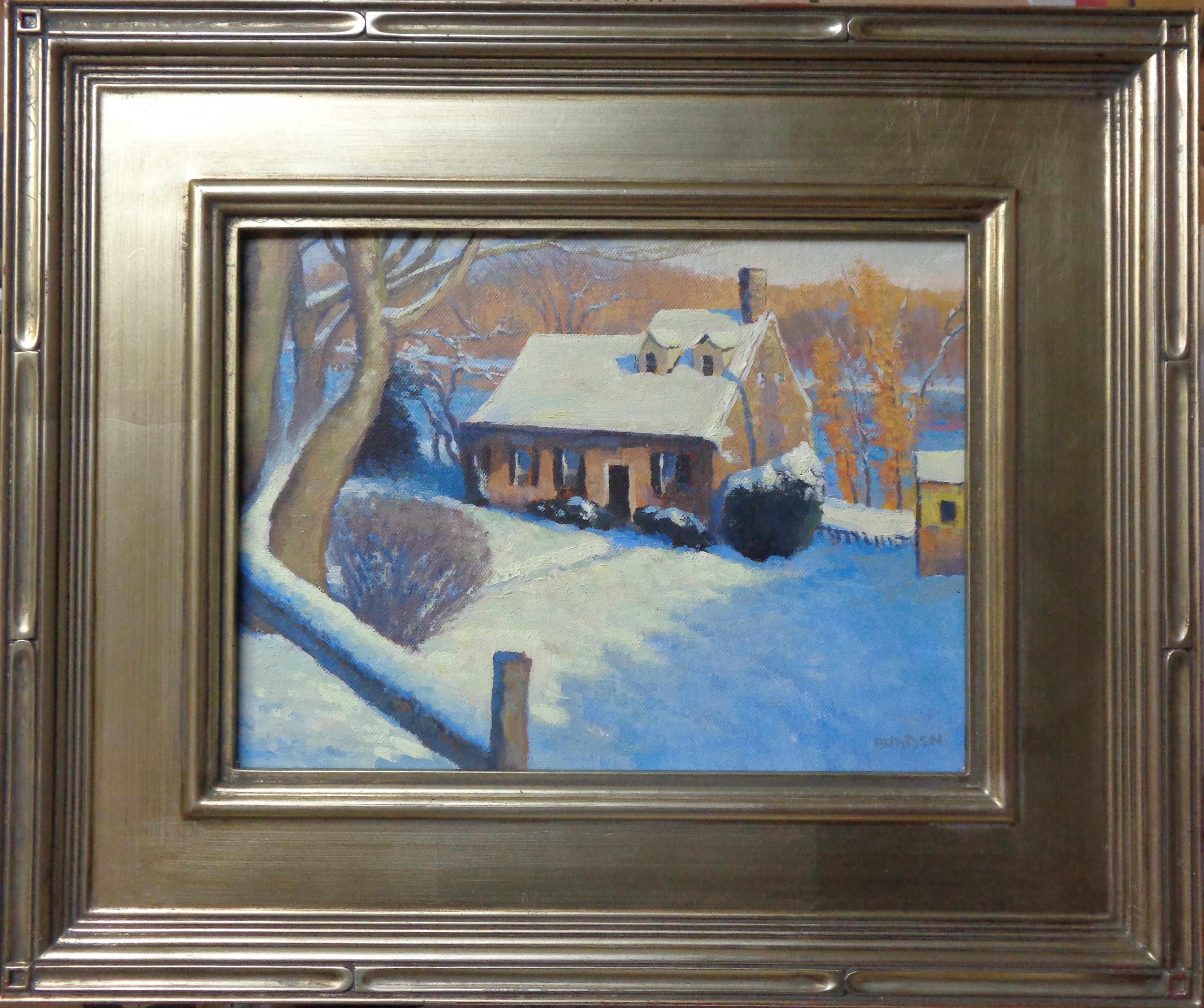 Winterlandschaft, Ölgemälde Michael Budden  Lumberville Bucks Co Del. Fluss