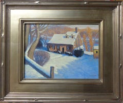 Paesaggio invernale dipinto a olio Michael Budden  Lumberville Bucks Co Del. Fiume