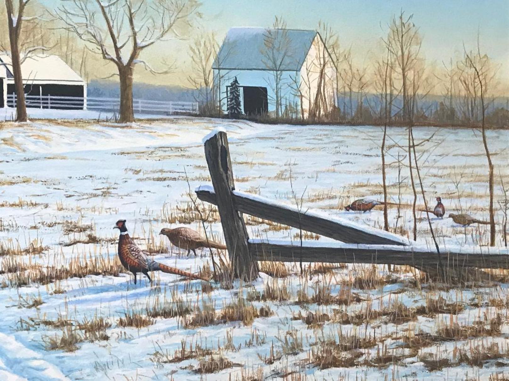 Winter Landscape Realistic Wildlife Painting by Michael Budden For Sale 1