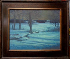 Winter Moonlight Nocturne Snow Scene Landscape Oil Painting by Michael Budden
