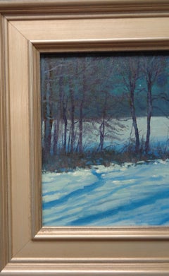 Winter Nocturne Moon Light Snow Scene  Landscape Oil Painting by Michael Budden