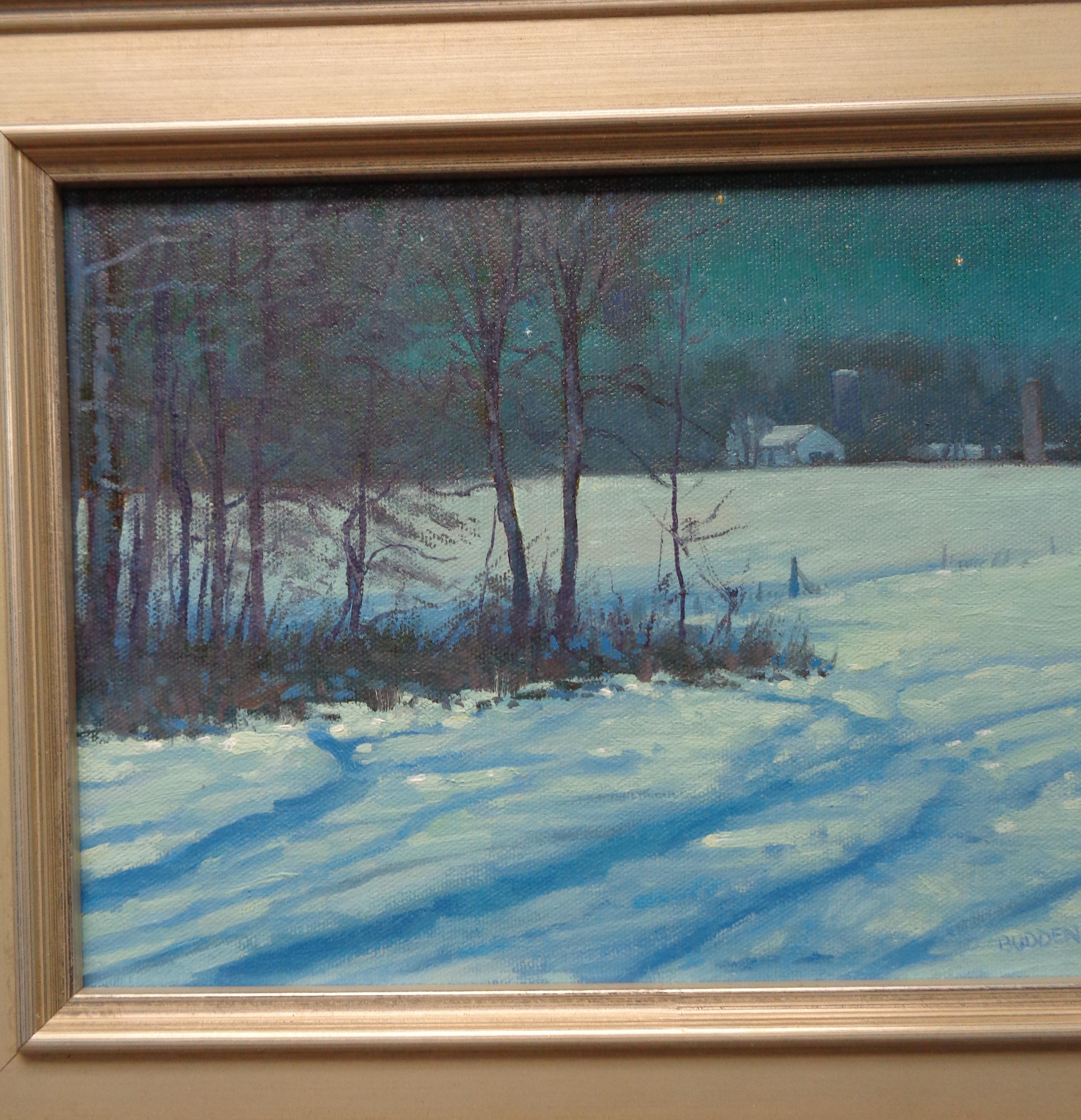  Winter Nocturne Moon Light Snow Scene  Landscape Oil Painting by Michael Budden 2