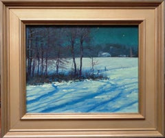 Winter Nocturne Moon Light Snow Scene  Landscape Oil Painting by Michael Budden