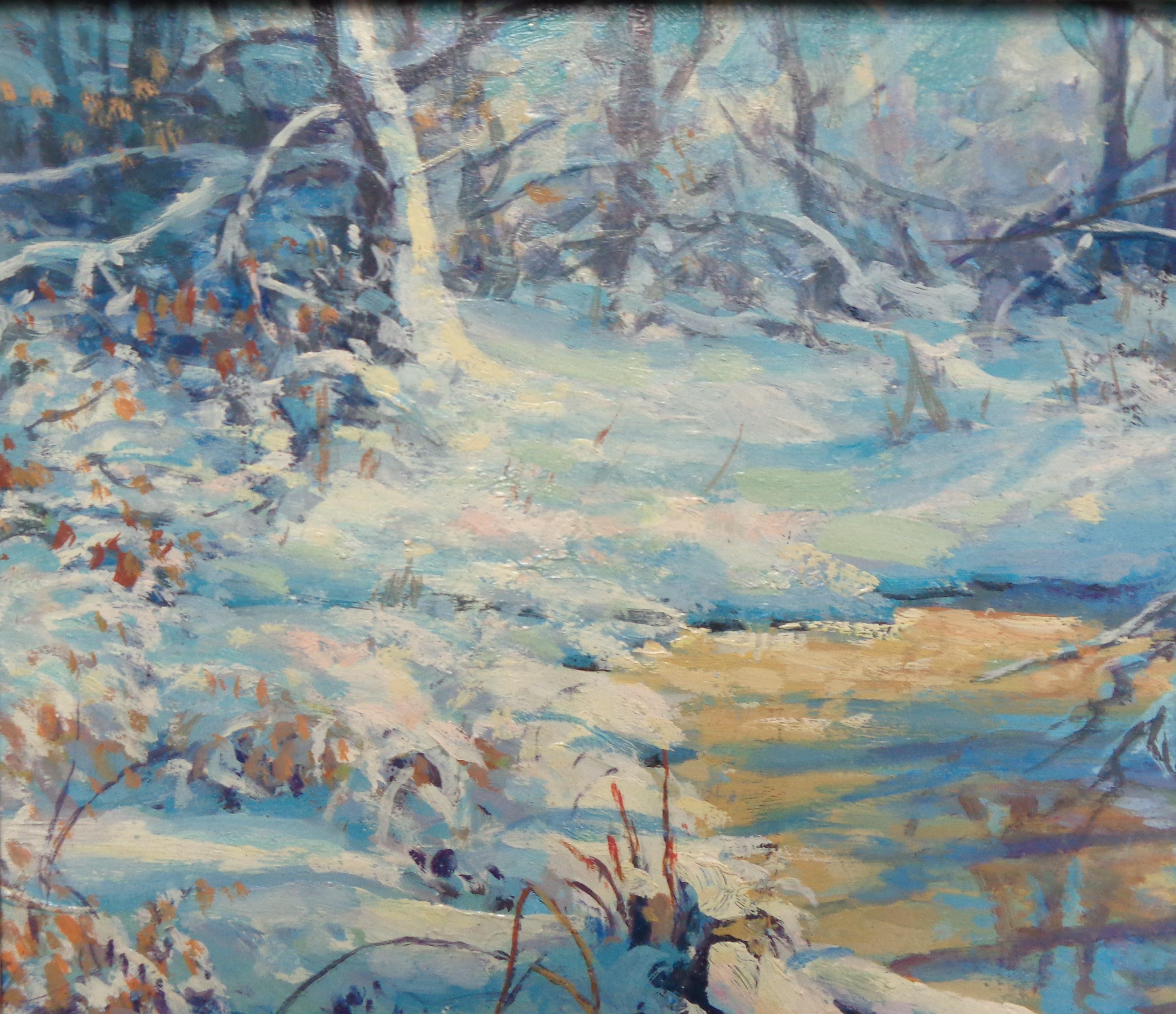 Winter Snow Landscape Oil Painting by Michael Budden Winter Lace For Sale 4