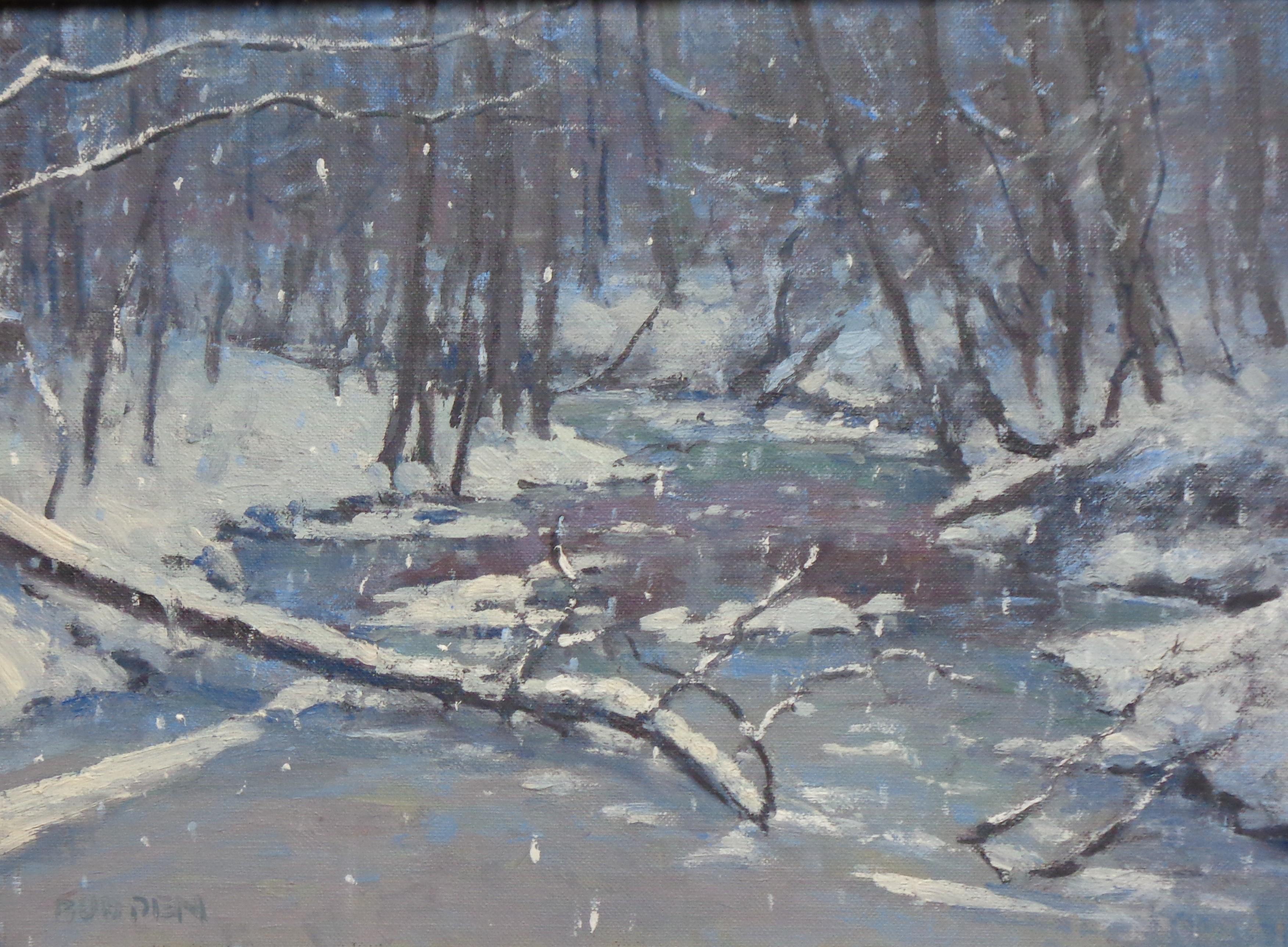 Peinture à l'huile - Paysage de neige d'hiver - Michael Budden Winter Creek 1