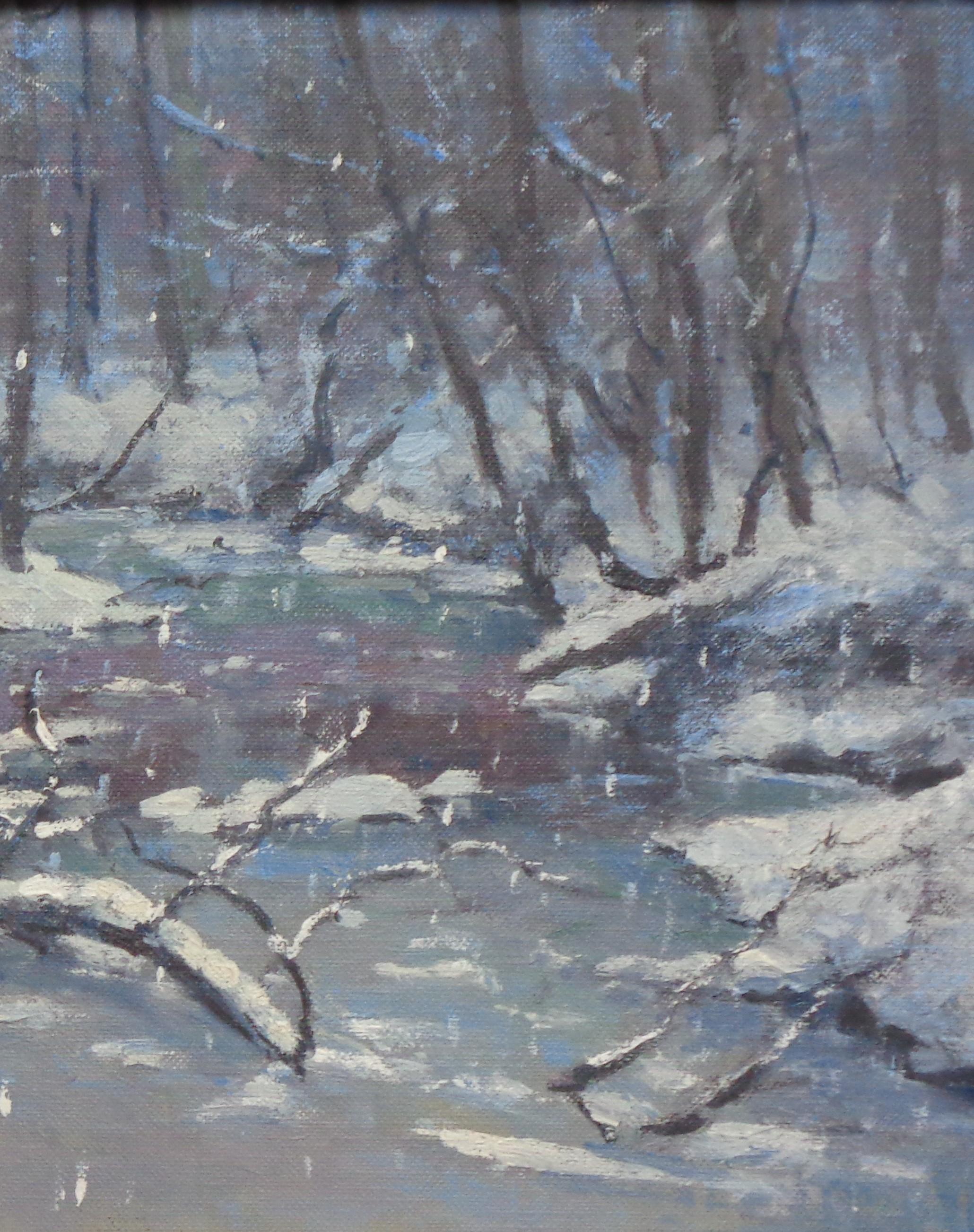 Peinture à l'huile - Paysage de neige d'hiver - Michael Budden Winter Creek 3