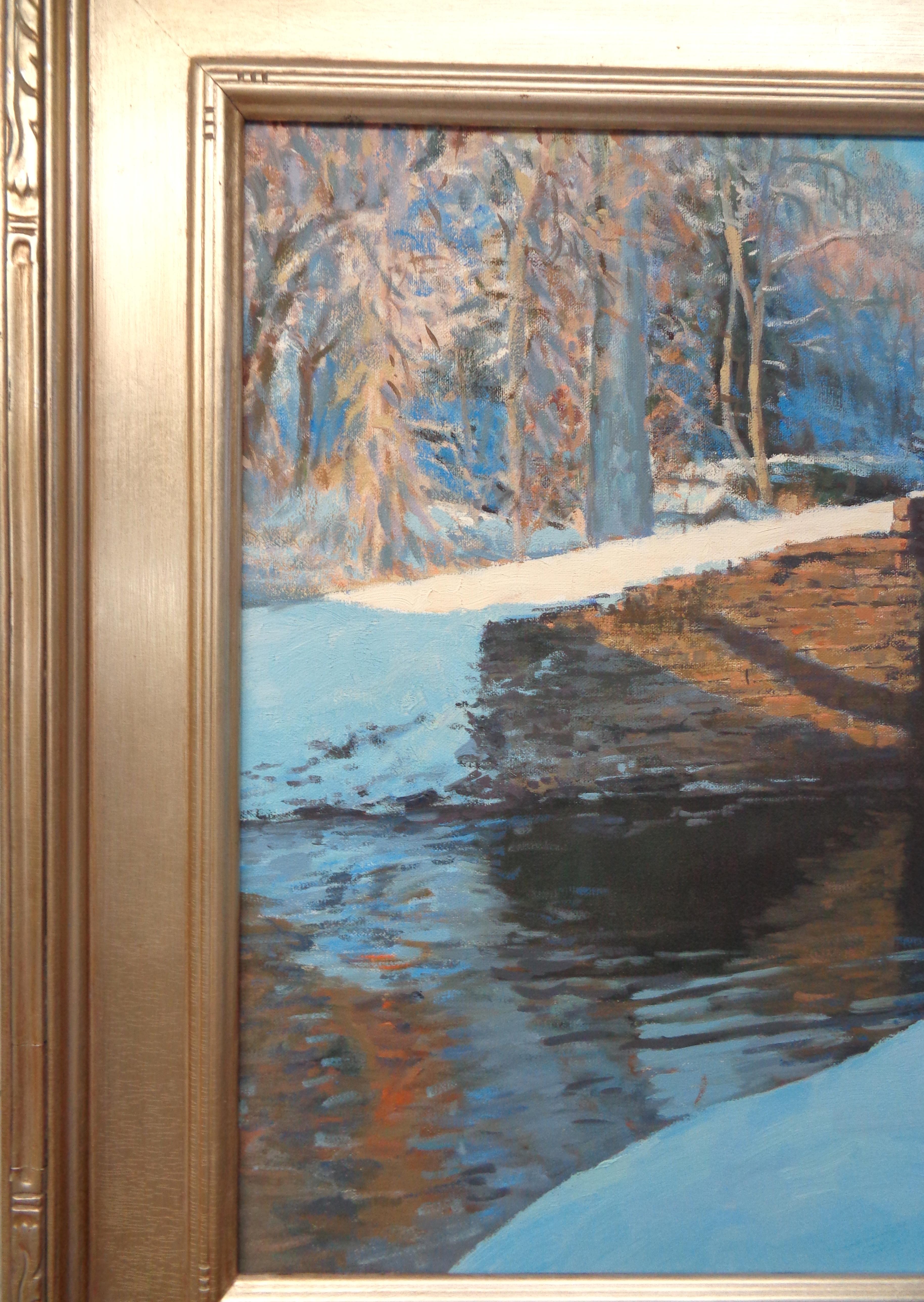 Winter Snow Scene Contemporary Bucks Co Landscape Oil Painting by Michael Budden For Sale 1
