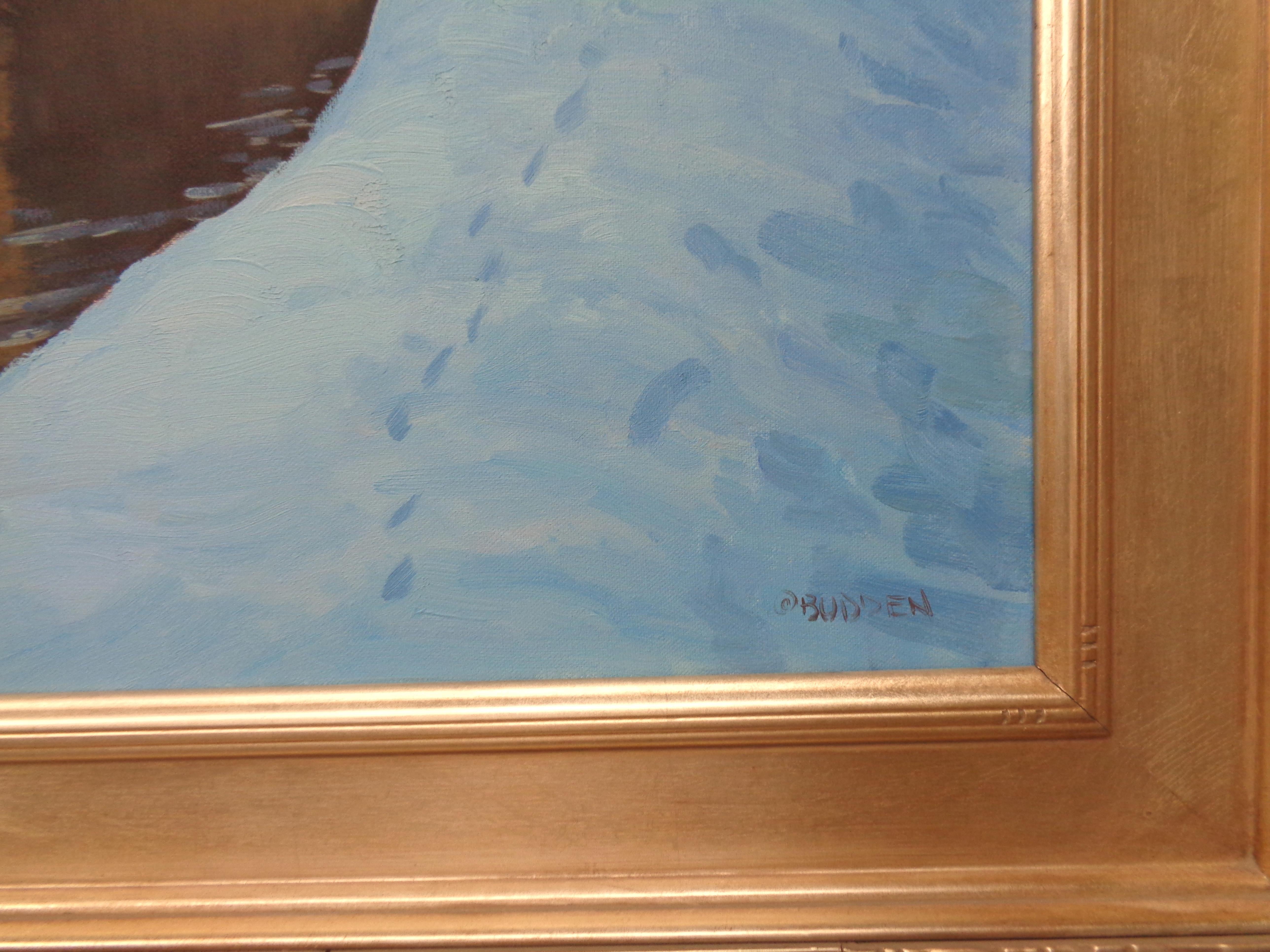 Winter Snow Scene Contemporary Bucks Co Landscape Oil Painting by Michael Budden For Sale 4