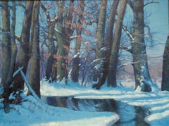 Winter Snow Scene Contemporary Landscape Oil Painting by Michael Budden