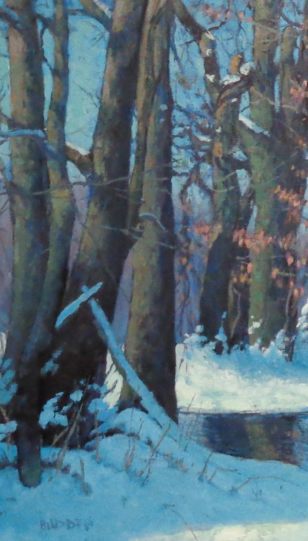  Winter Snow Scene Contemporary Landscape Ölgemälde von Michael Budden im Angebot 2
