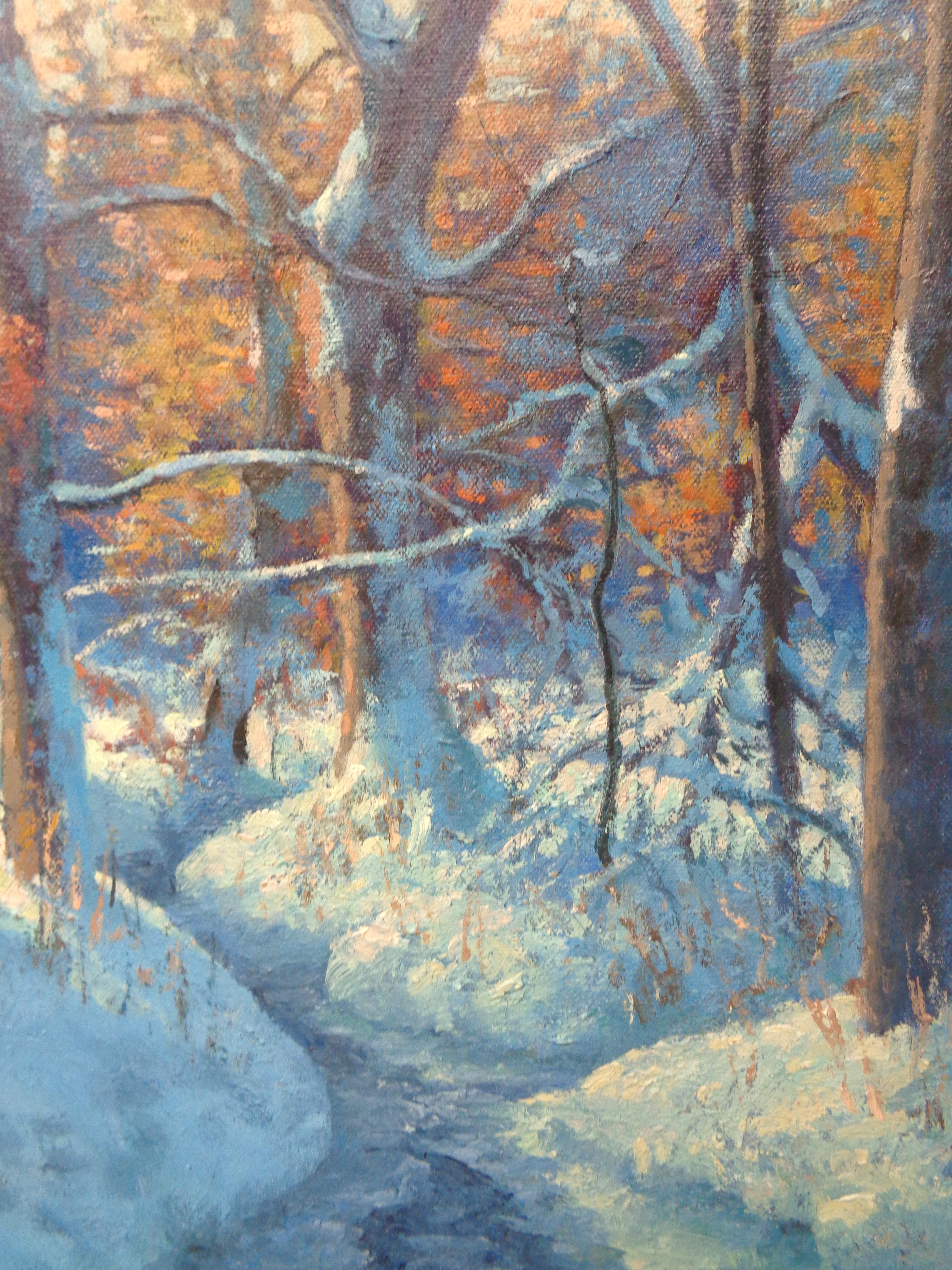  Winter Snow Scene Contemporary Landscape Oil Painting by Michael Budden For Sale 2