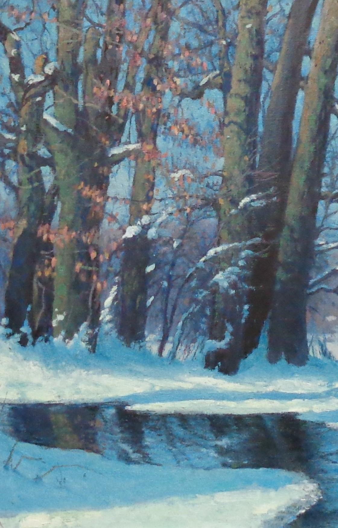  Winter Snow Scene Contemporary Landscape Ölgemälde von Michael Budden im Angebot 3