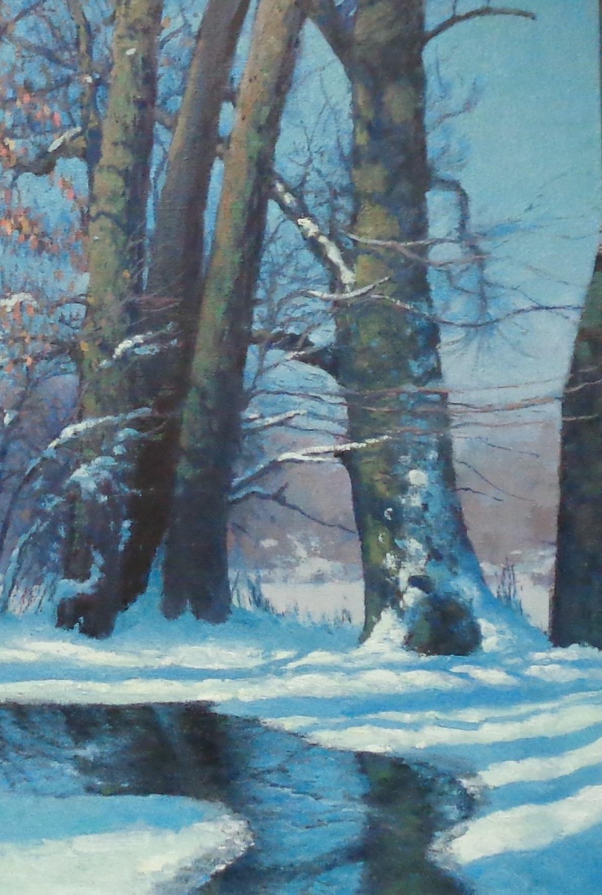  Winter Snow Scene Contemporary Landscape Oil Painting by Michael Budden For Sale 4