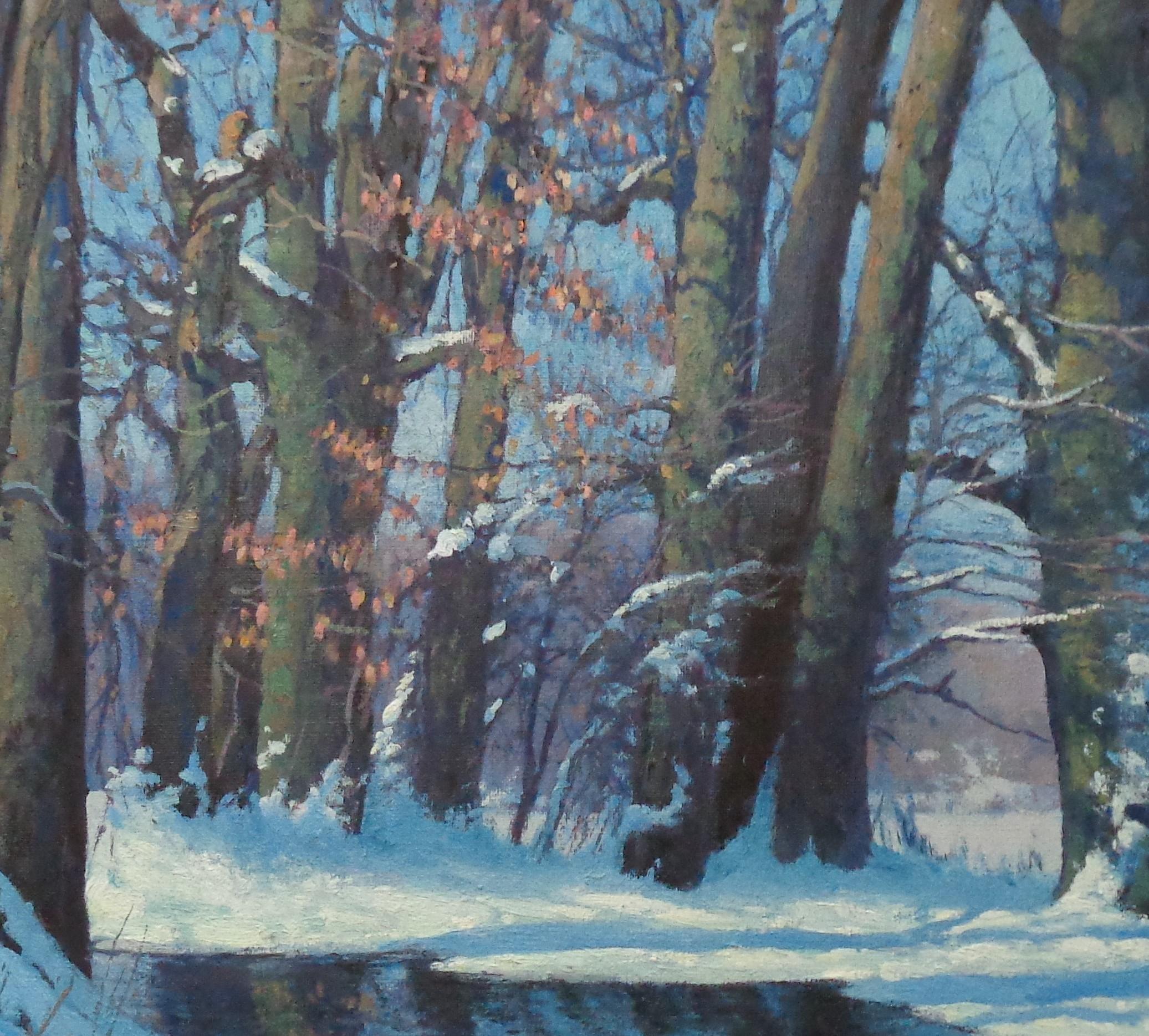  Winter Snow Scene Contemporary Landscape Oil Painting by Michael Budden For Sale 6