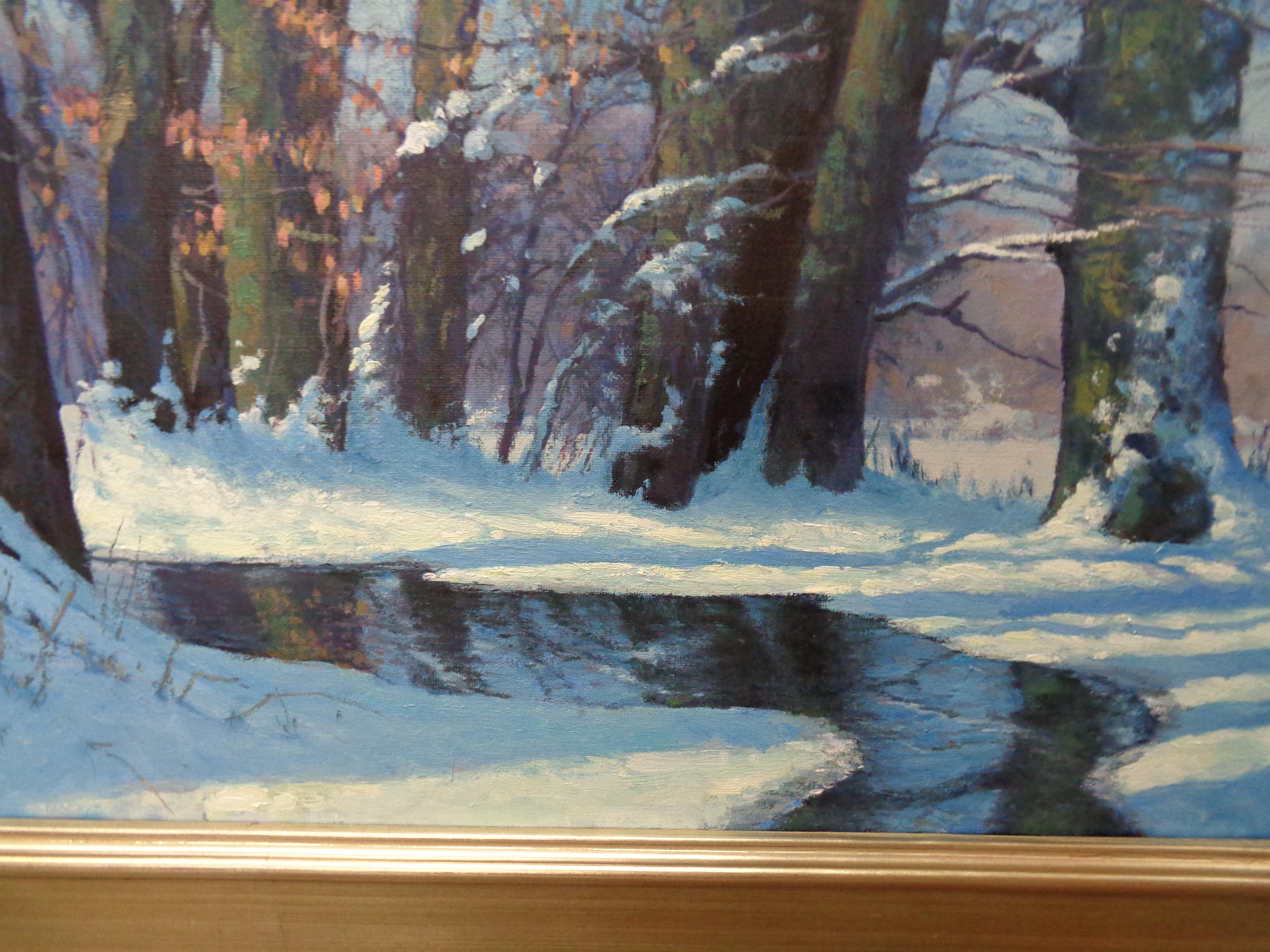  Winter Snow Scene Contemporary Landscape Oil Painting by Michael Budden For Sale 7