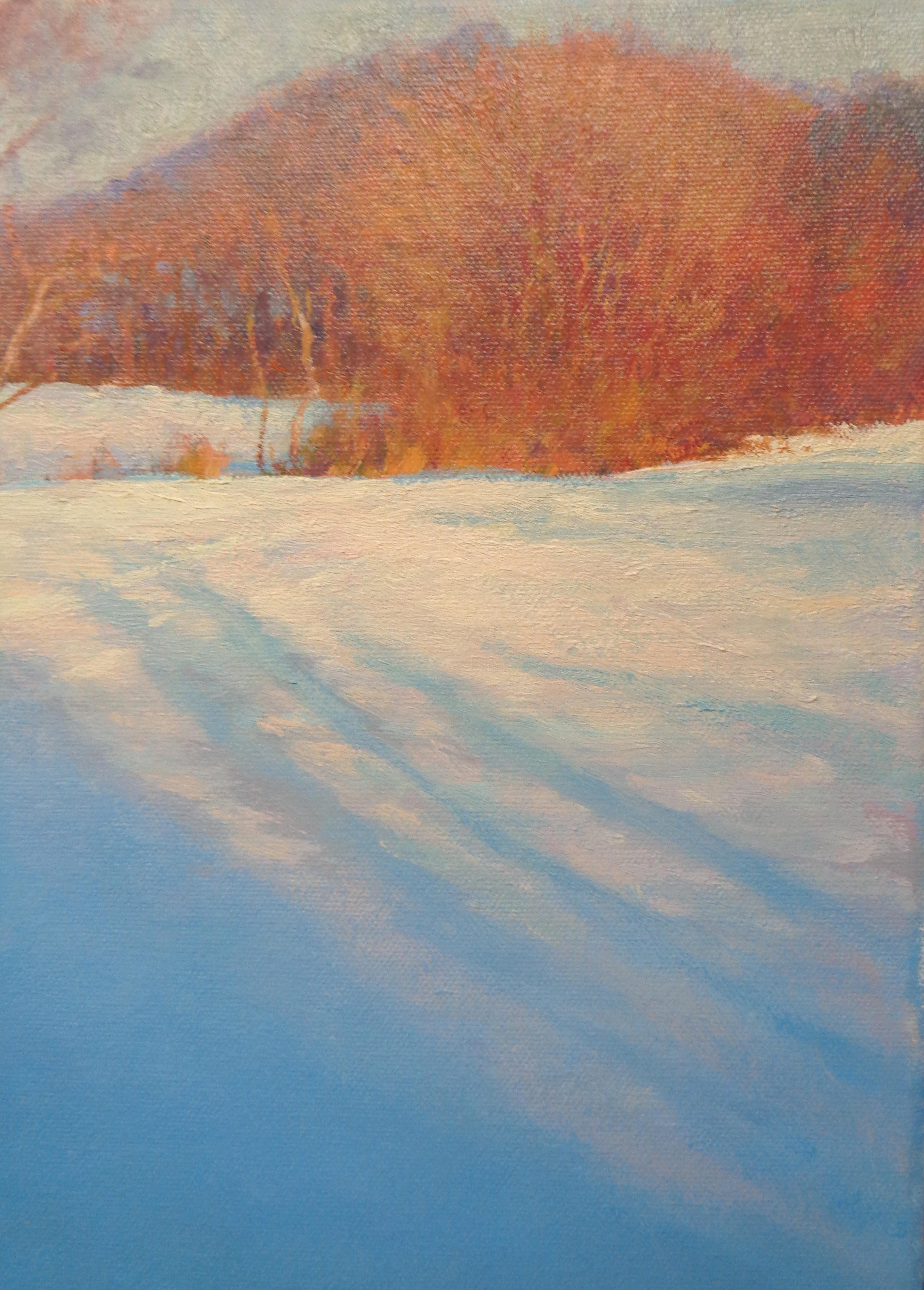 Paisaje invernal con nieve Pintura al óleo de Michael Budden Hermosa luz en venta 4