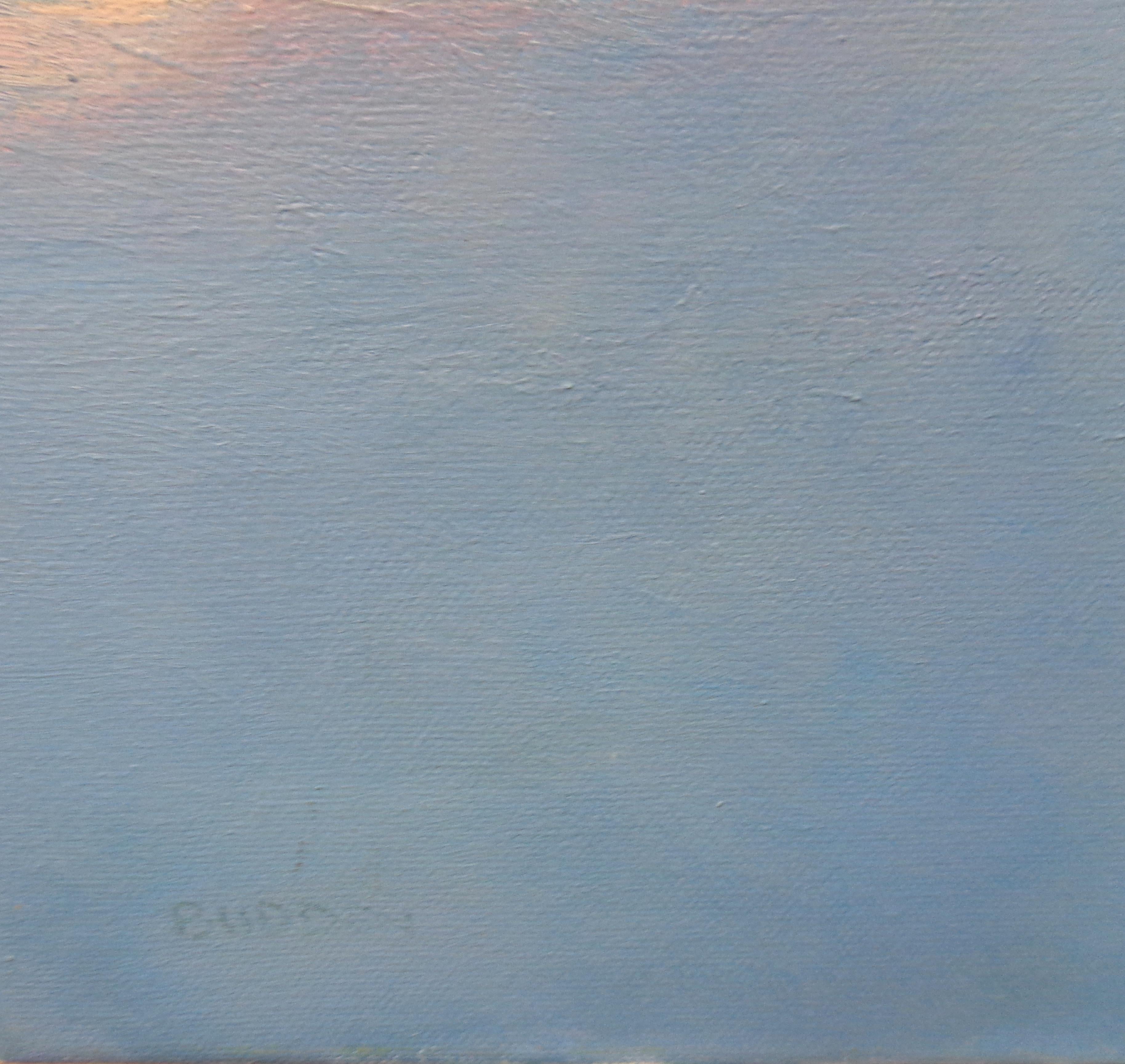 Paisaje invernal con nieve Pintura al óleo de Michael Budden Hermosa luz en venta 5