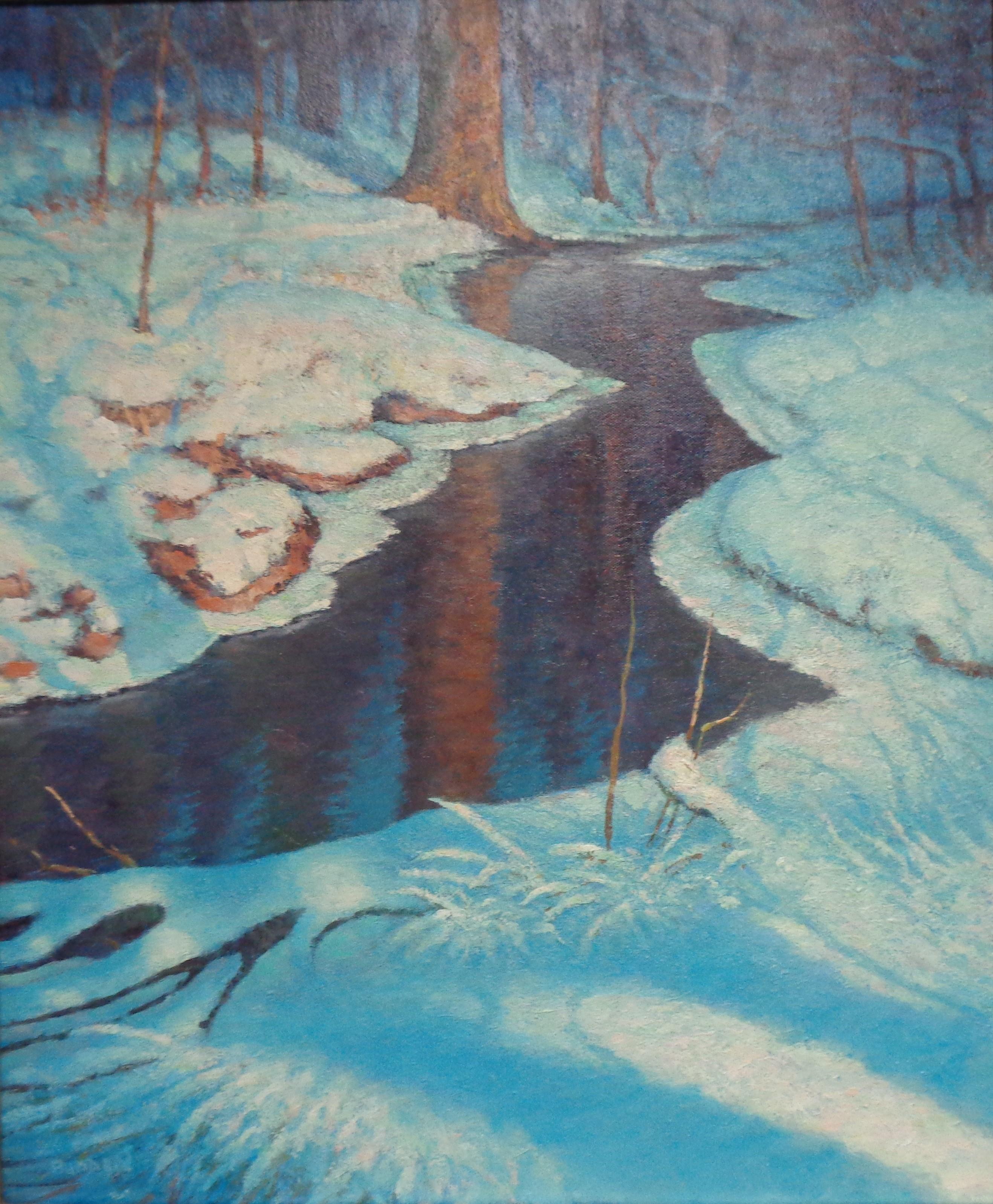 Winter Snow Scene Nocturne von Michael Budden Moonlight Shadows im Angebot 1