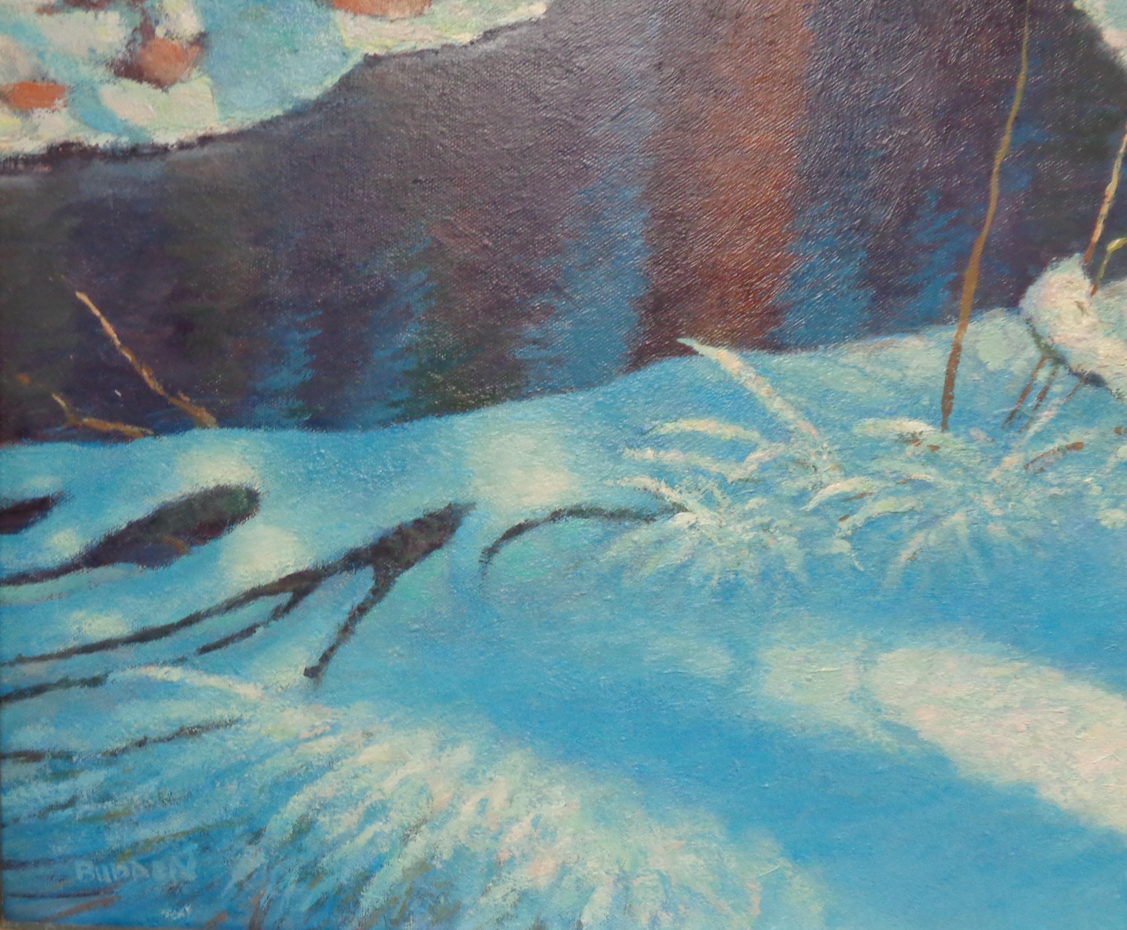 Winter Snow Scene Nocturne von Michael Budden Moonlight Shadows im Angebot 2