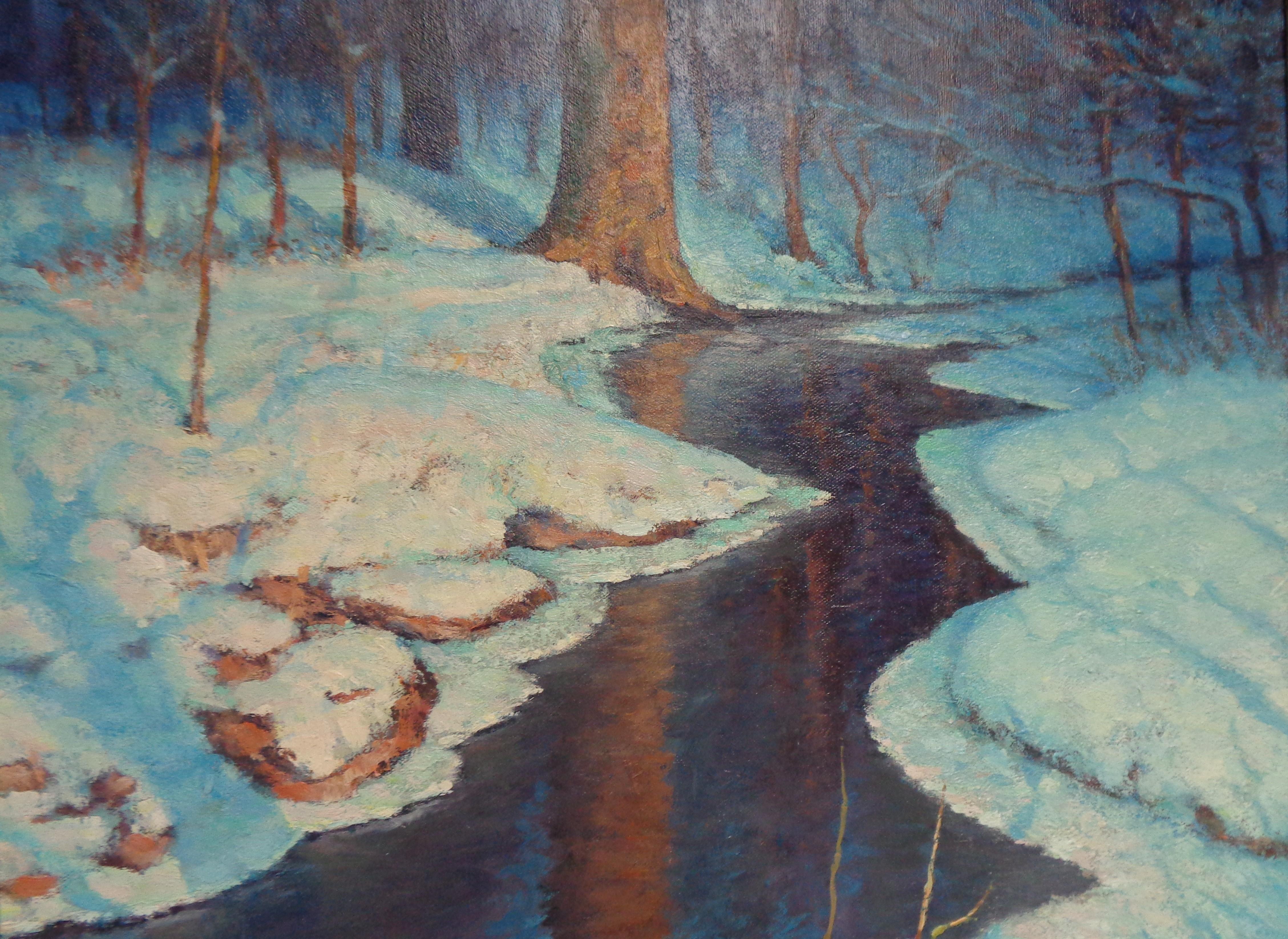 Winter Snow Scene Nocturne von Michael Budden Moonlight Shadows im Angebot 3