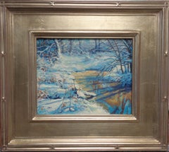 Antique   Winter Sow Landscape Oil Painting by Michael Budden Winter Lace