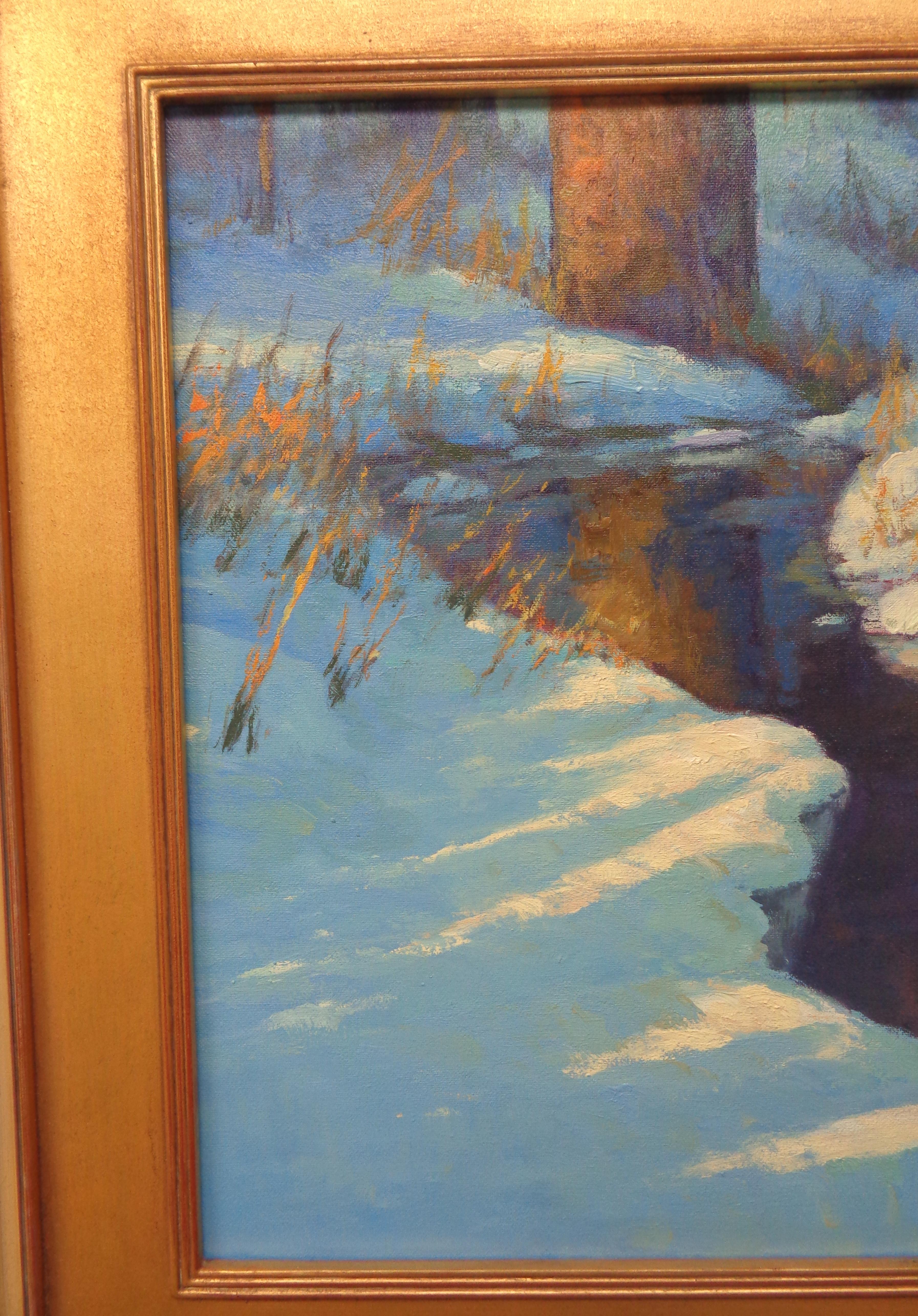 Arroyo invernal Escena de nieve Paisaje contemporáneo Pintura al óleo de Michael Budden en venta 1