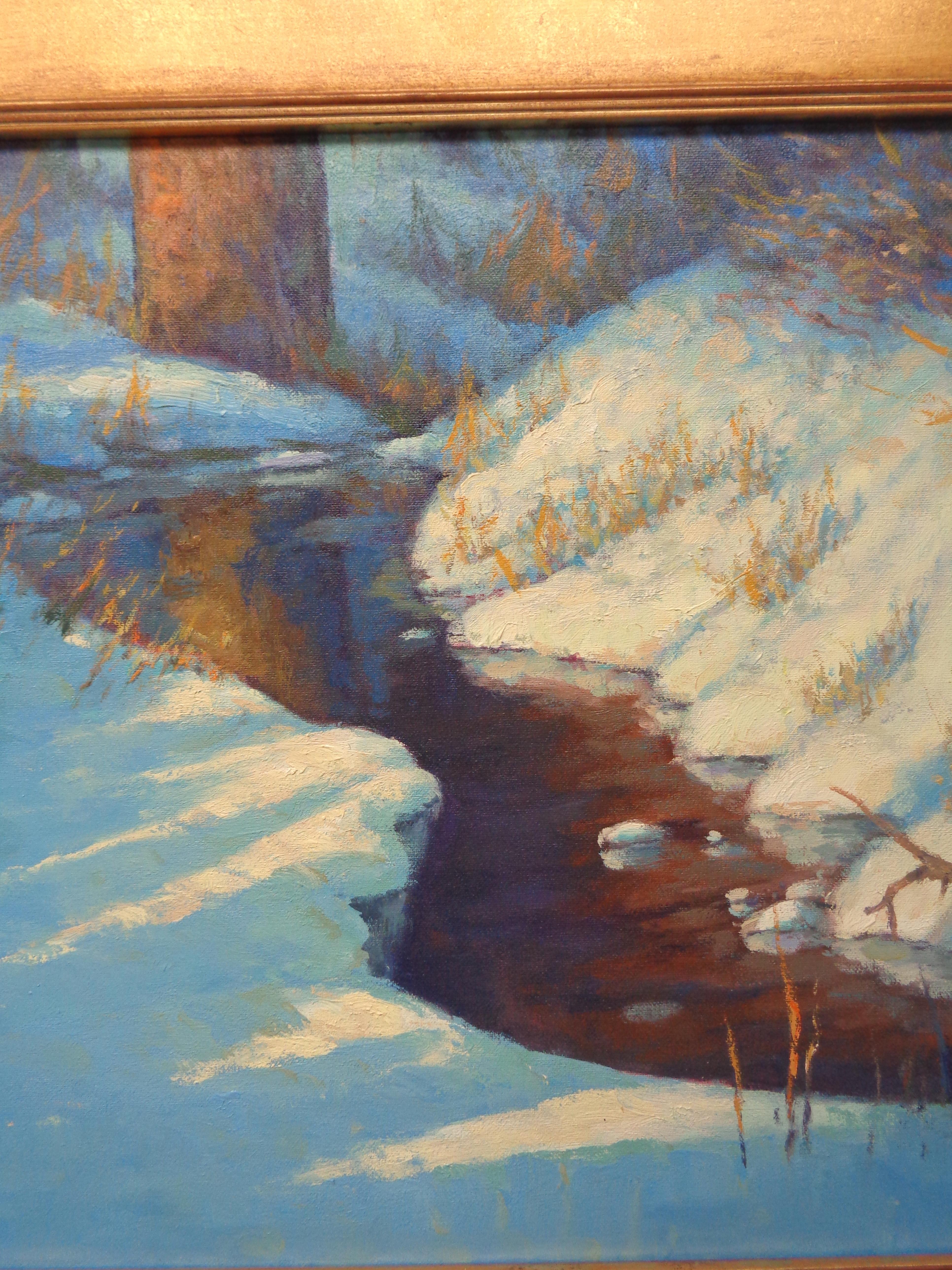 Arroyo invernal Escena de nieve Paisaje contemporáneo Pintura al óleo de Michael Budden en venta 3