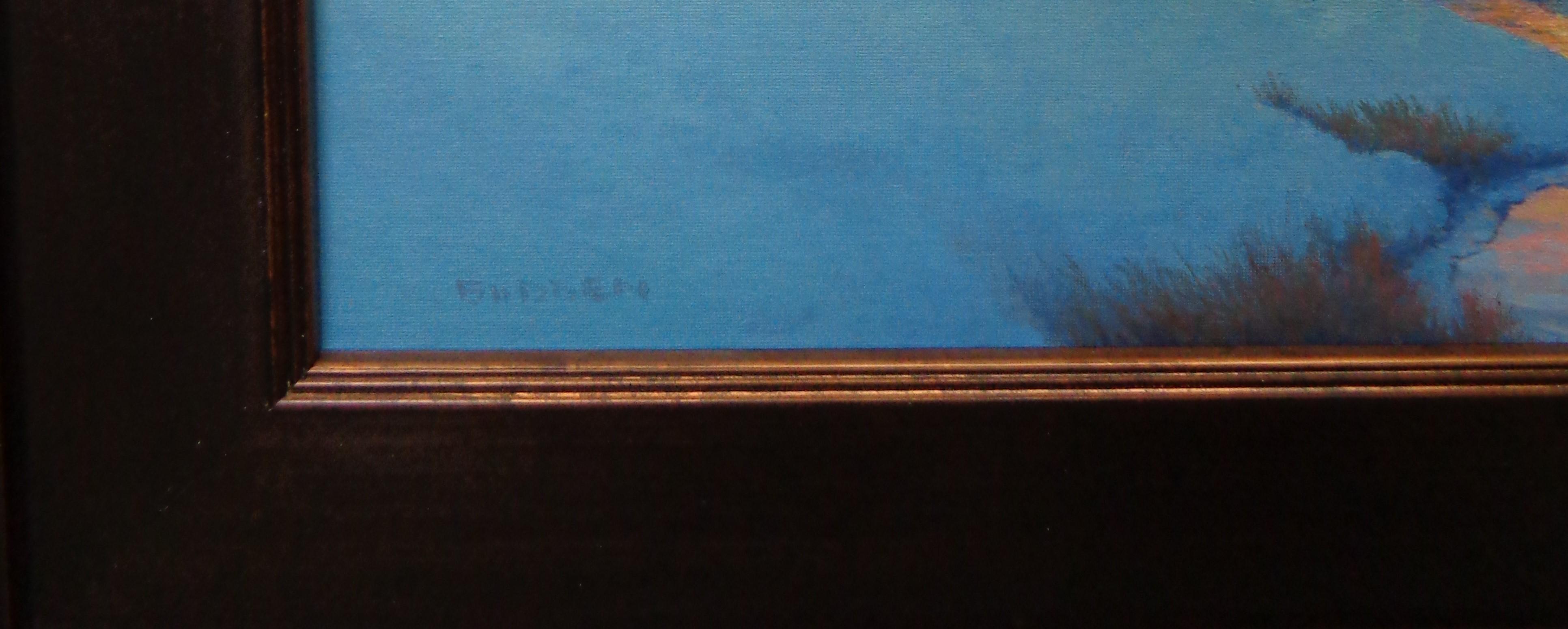 Winter-Sonnenuntergang, Landschaft, Ölgemälde von Michael Budden im Angebot 6