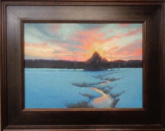 A Winter Sunset Landscape Oil Painting by Michael Budden Winter Evening (coucher de soleil en hiver)