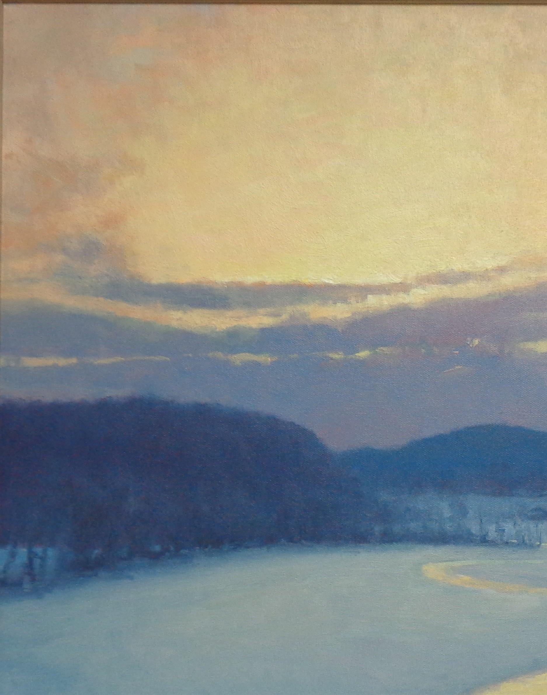   Winter Sunset Landscape Oil Painting by Michael Budden Winter Evening Sundown For Sale 2