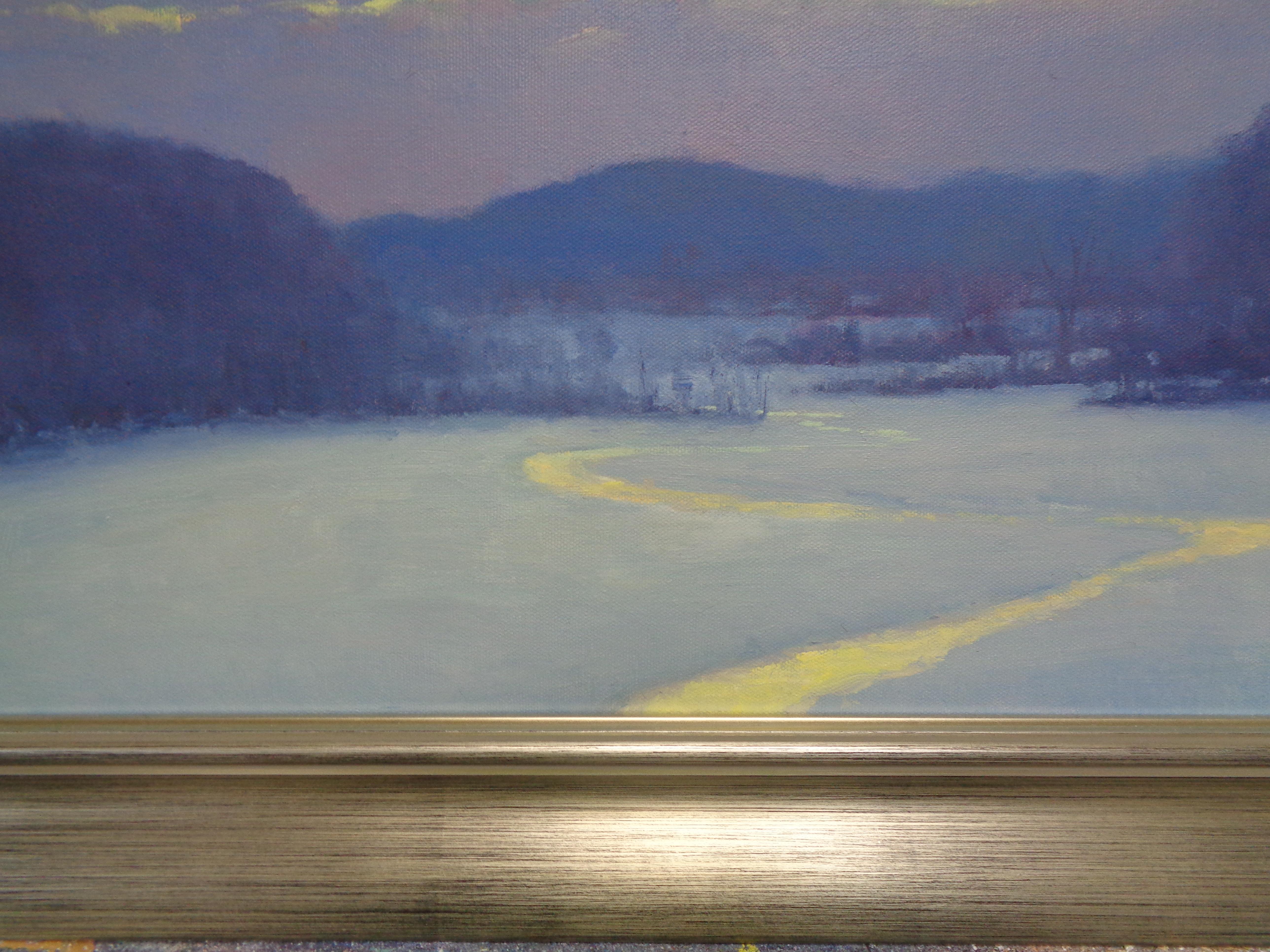 Winter-Sonnenuntergang, Landschaft, Ölgemälde von Michael Budden im Angebot 5