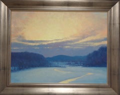 Paesaggio invernale al tramonto dipinto a olio da Michael Budden Sera d'inverno al tramonto