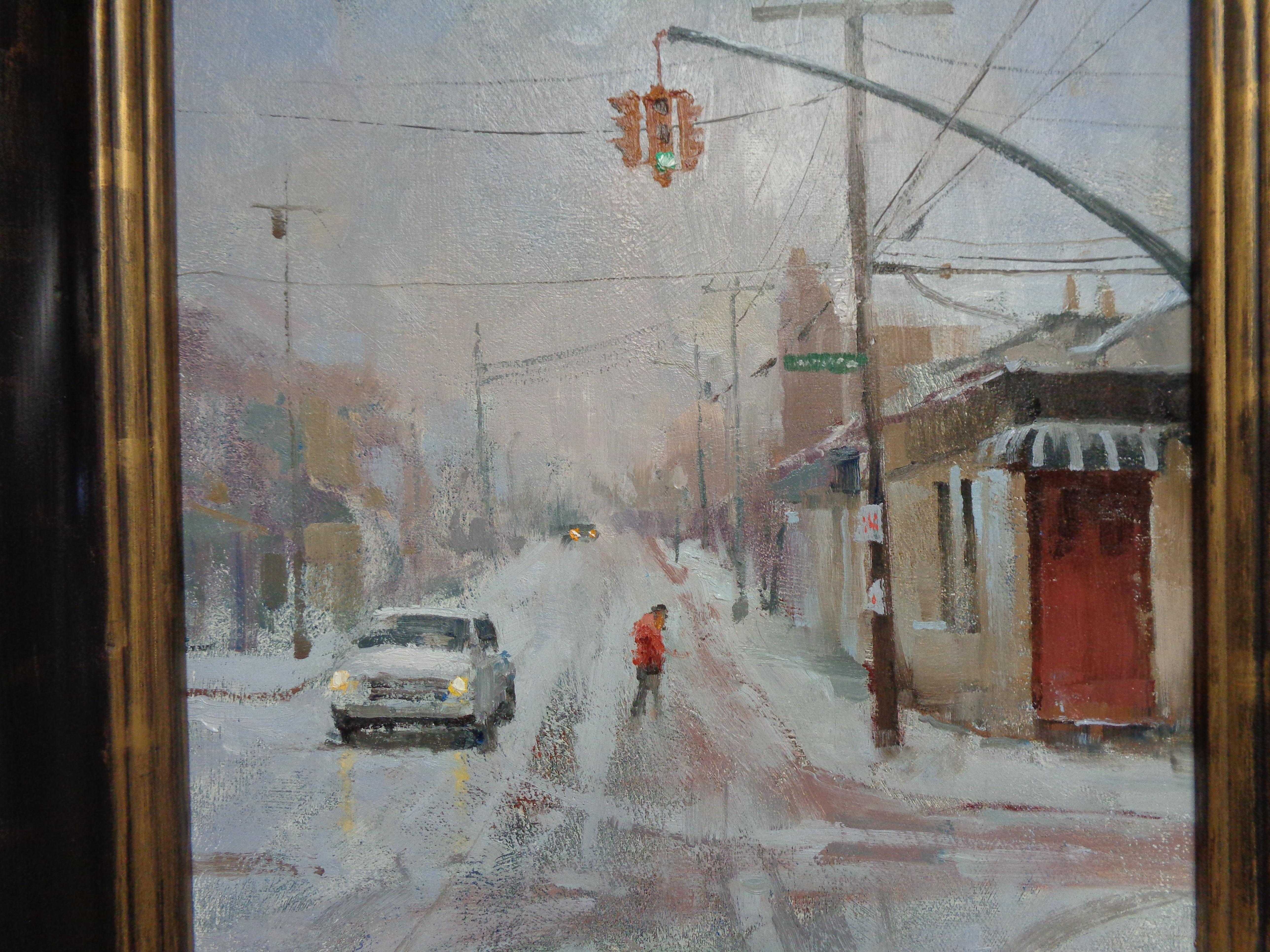  A beautiful winter street scene by contemporary artist Paul Bachem.
oil on canvas on panel
14 x 11 unframed, 20 x 17 framed in a distressed looking frame.
BIOGRAPHY
Paul Bachem studied with Harold R. Stevenson and Alma Gallanos Stevenson and