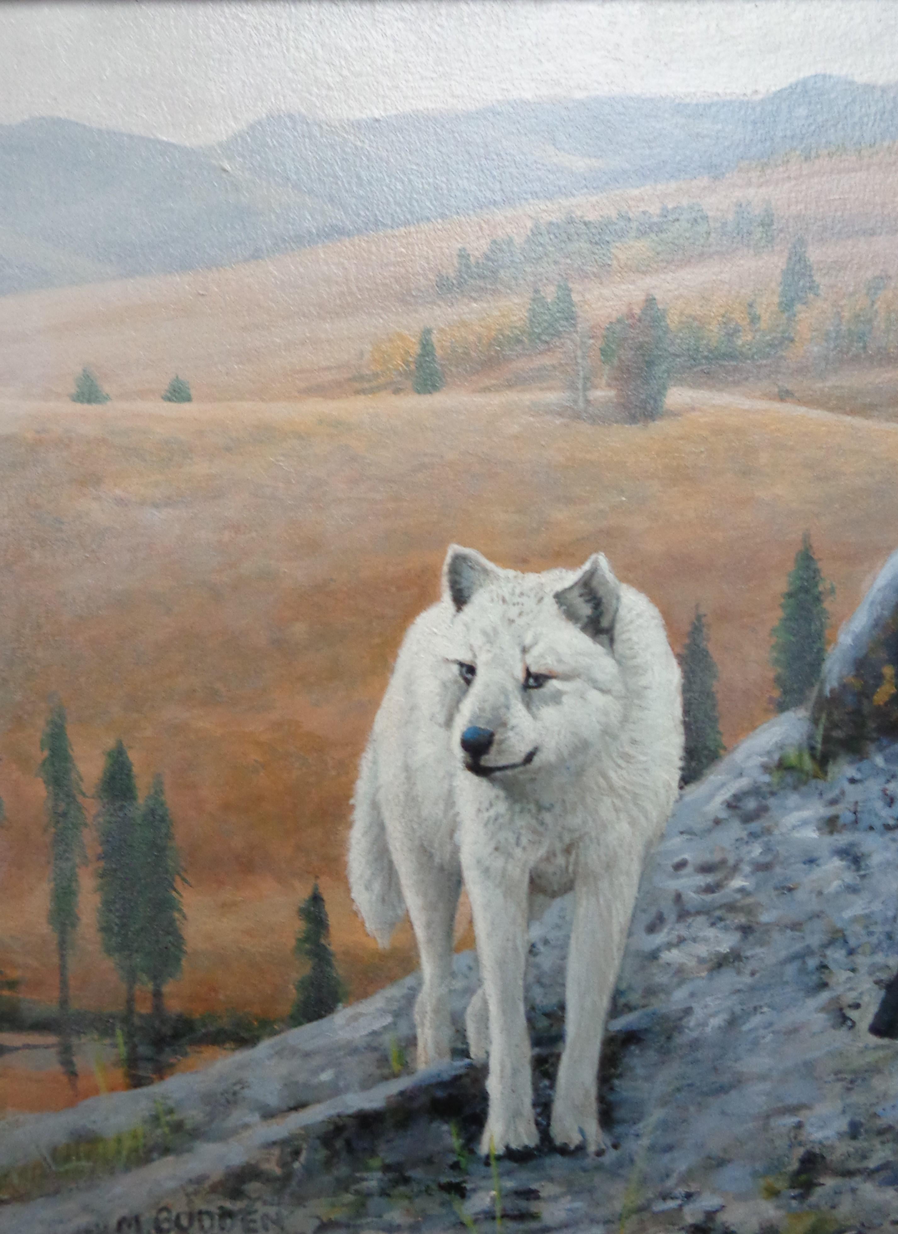 Wolves Landscape Painting by Michael Budden Wildlife Animals For Sale 1