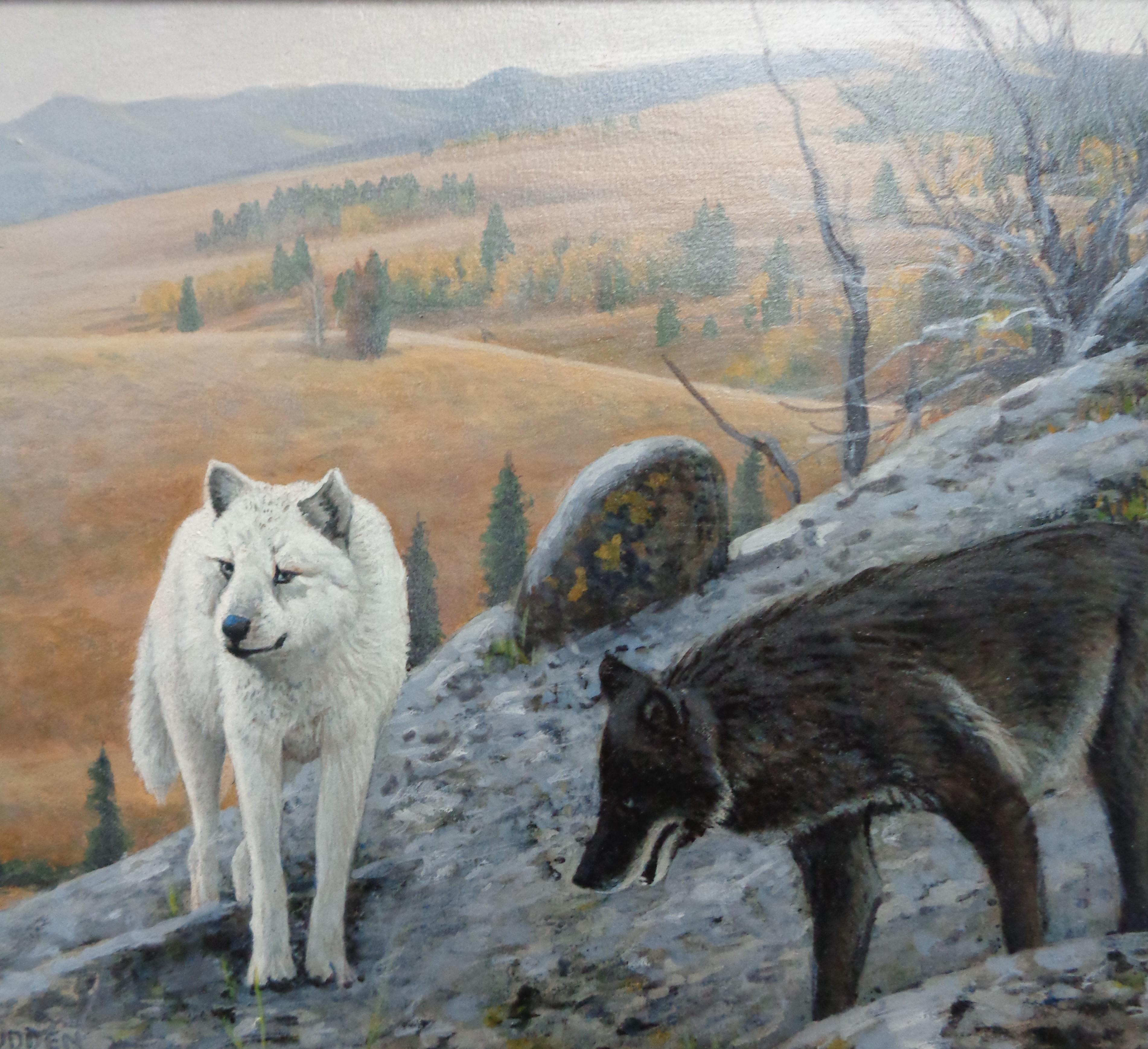 Wolves Landscape Painting by Michael Budden Wildlife Animals For Sale 2
