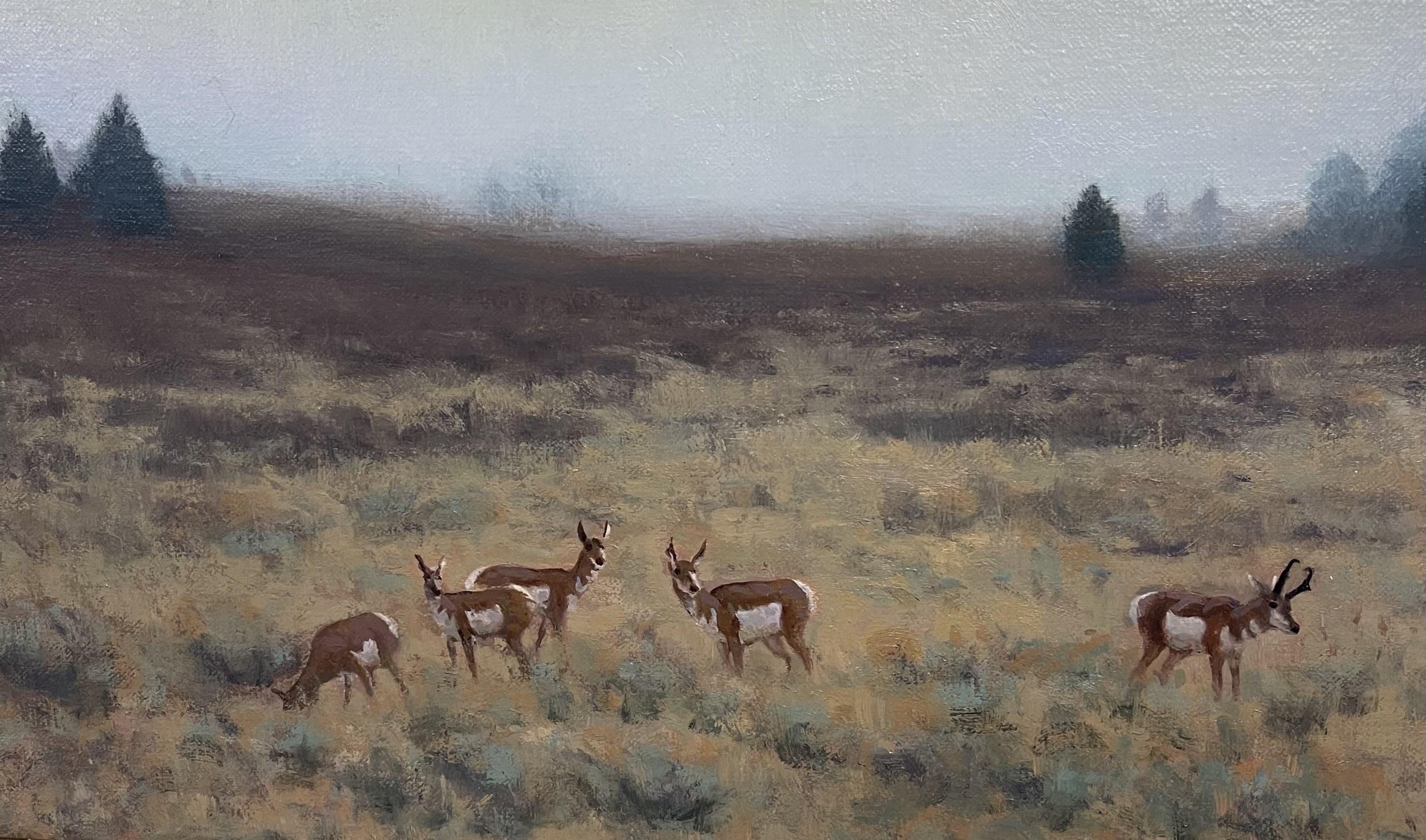  Yellowstone Prong Horn ImpressionnisteRéalisme Peinture animalière Michael Budden en vente 4