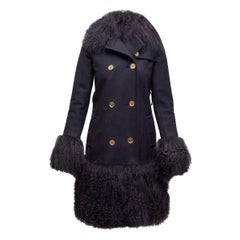 Michael by Michael Kors Navy Wool & Mongolian Lamb Coat