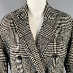 MICHAEL by MICHAEL KORS – Manteau à double boutonnage en laine mélangée, motif écossais, noir et blanc, taille S