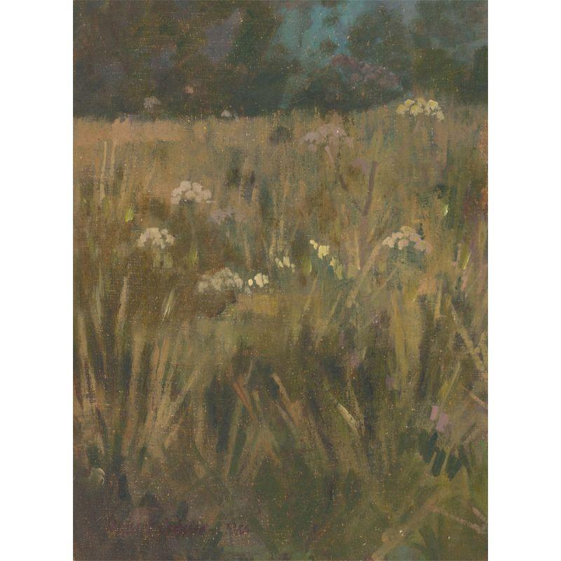 A charming oil study of a wild meadow on the forest's edge. Signed and dated to the lower right. On board.
