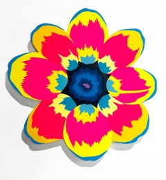 Flower Study II_Michael Callas_2021, Spray Paint/Stencil/Panel_Neon Flower