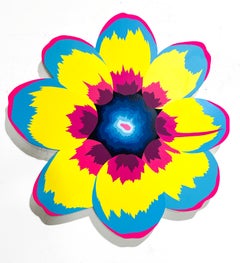 Flower Study I_Michael Callas_2021, Spray Paint/Stencil/Panel_Neon Flower
