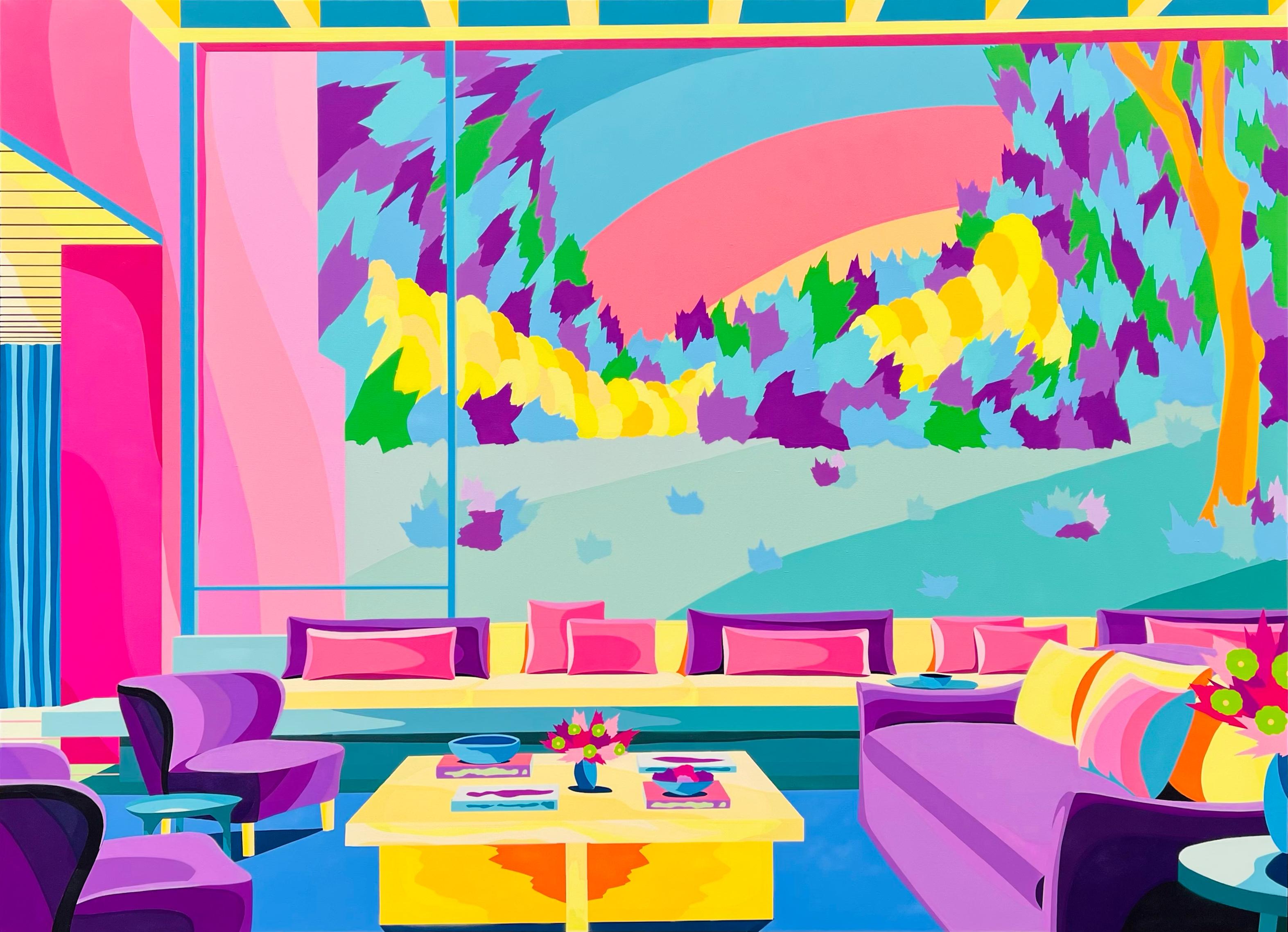 Michael Callas
"Pink Walls and Purple Couch"
Spray Paint and Stencil on Canvas
60 x 80 in. 


Growing up in Southern California in Orange County, the combination of the area’s natural beauty with its planned communities and highly curated