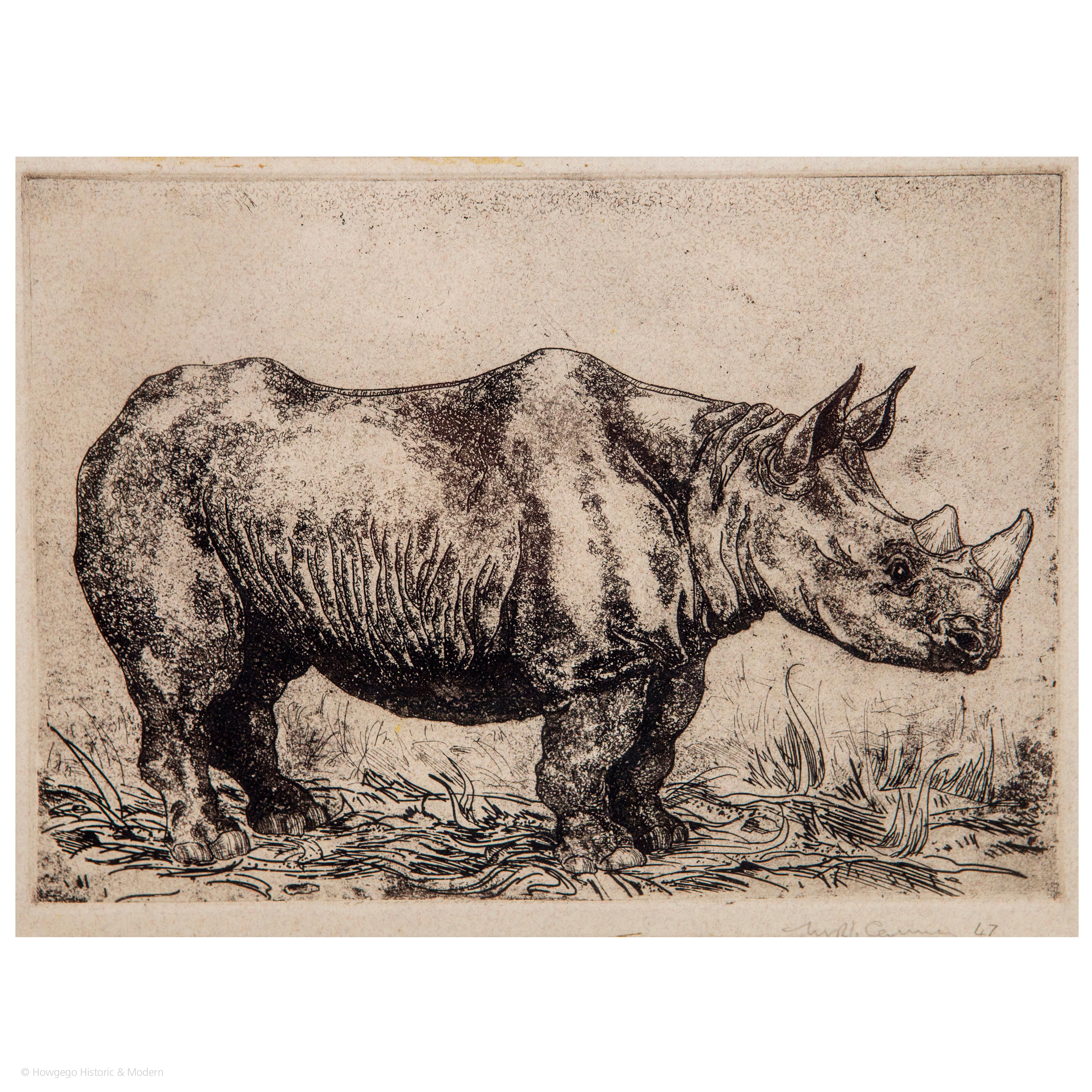Michael Canney Rhinoceros Radierung 1947  Nach Dürers Rhinozeros 1515 im Angebot 2
