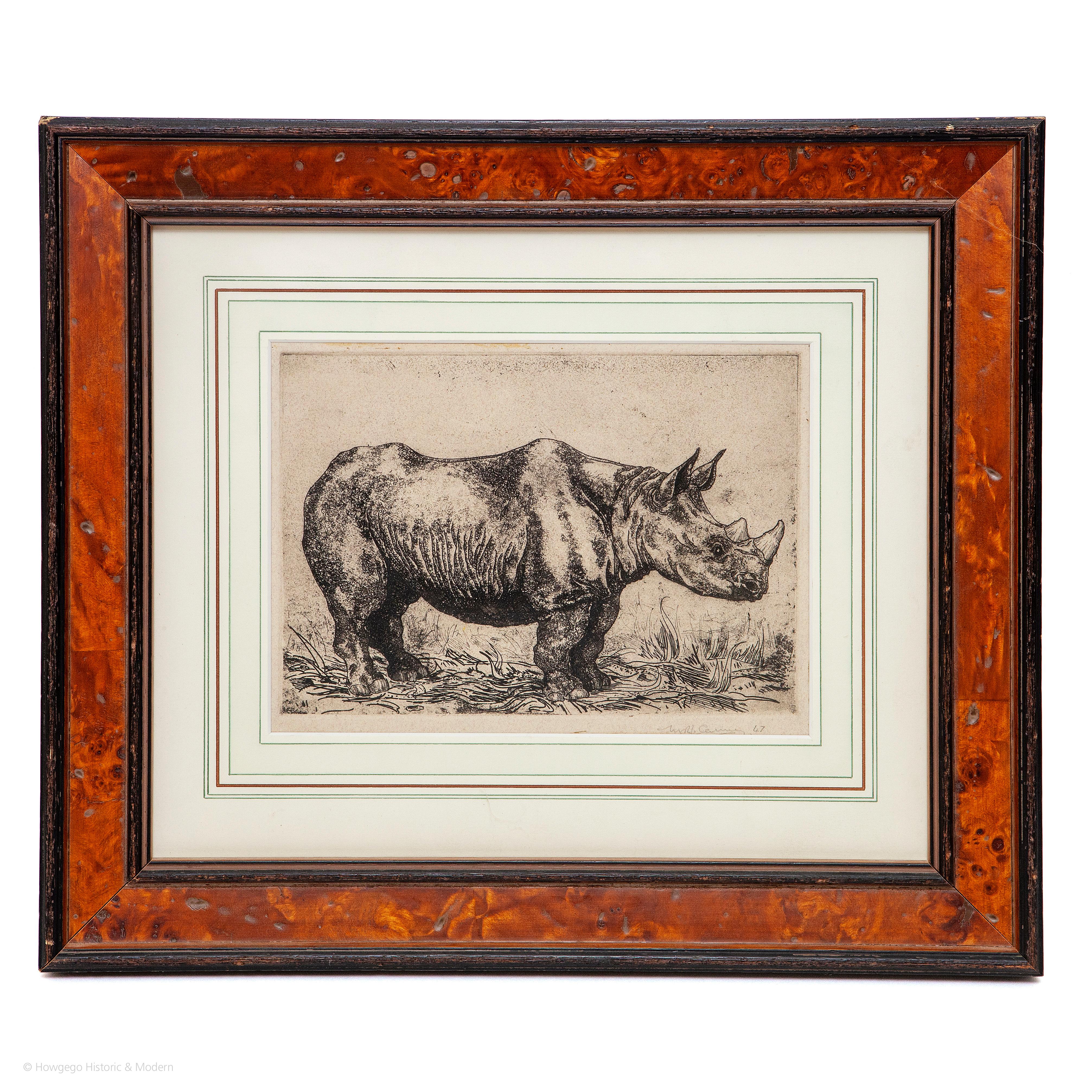Michael Canney Rhinoceros Etching 1947  After Dürer's Rhinoceros 1515