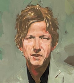 « Portrait de Britt Daniel »  Peinture à l'huile originale avec résine de Michael Carson