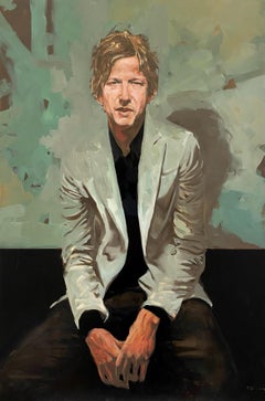 « Portrait de Britt Daniel »  Peinture à l'huile originale avec résine de Michael Carson