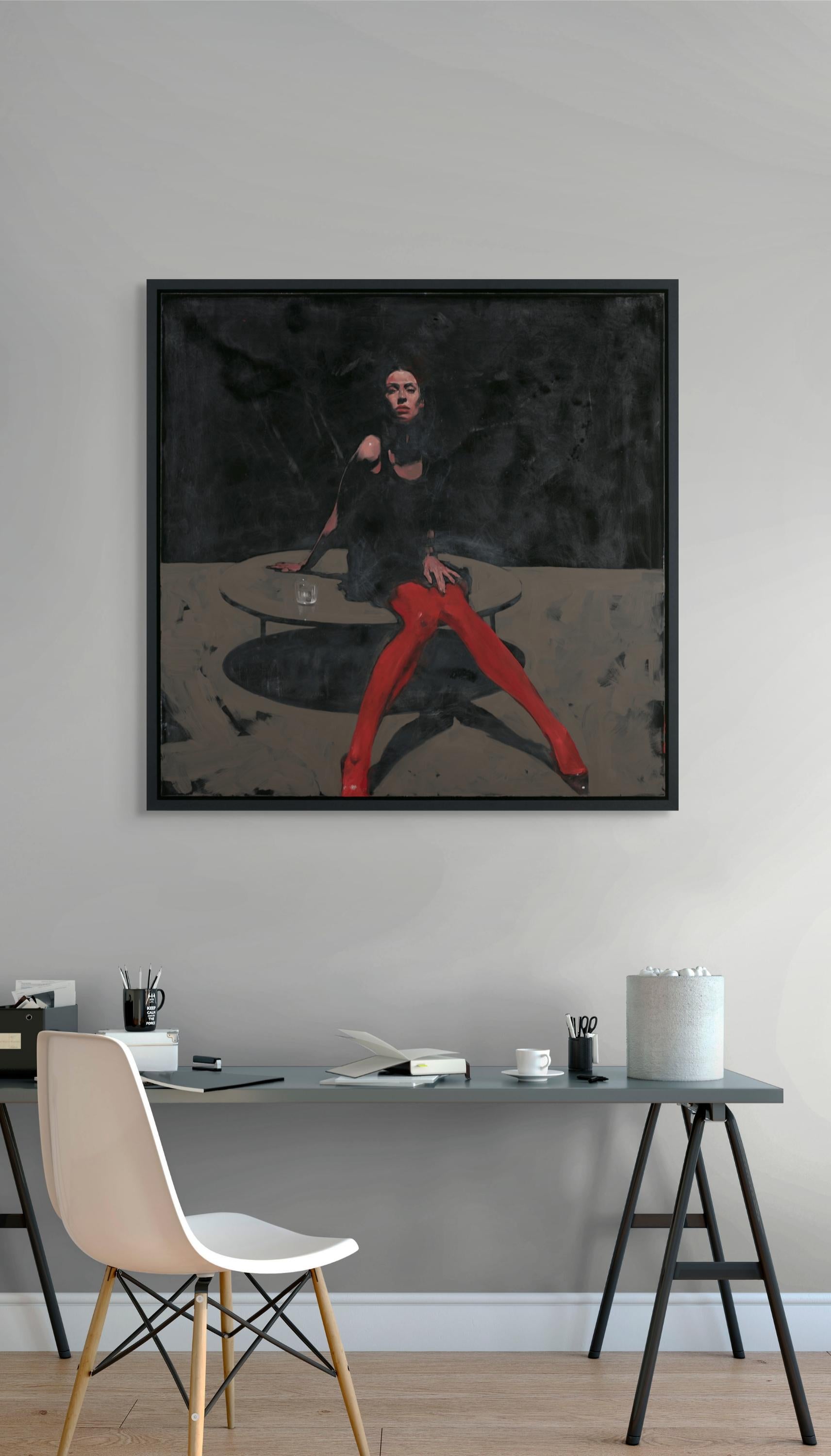 „Red Tights“ (2024) Originales Ölporträtgemälde von Michael Carson im Angebot 10